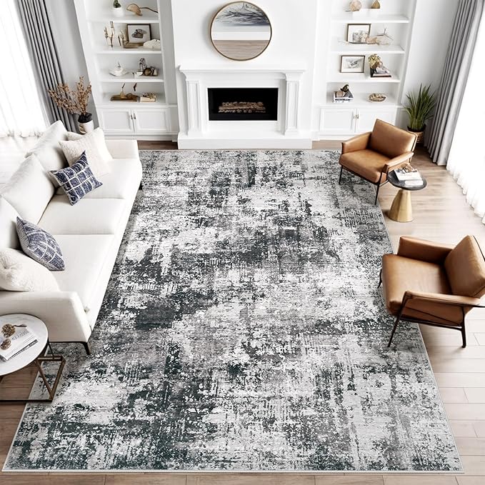 Area Rug 8x10 for Living Room: Abstract Large Rugs Neutral Modern Carpet