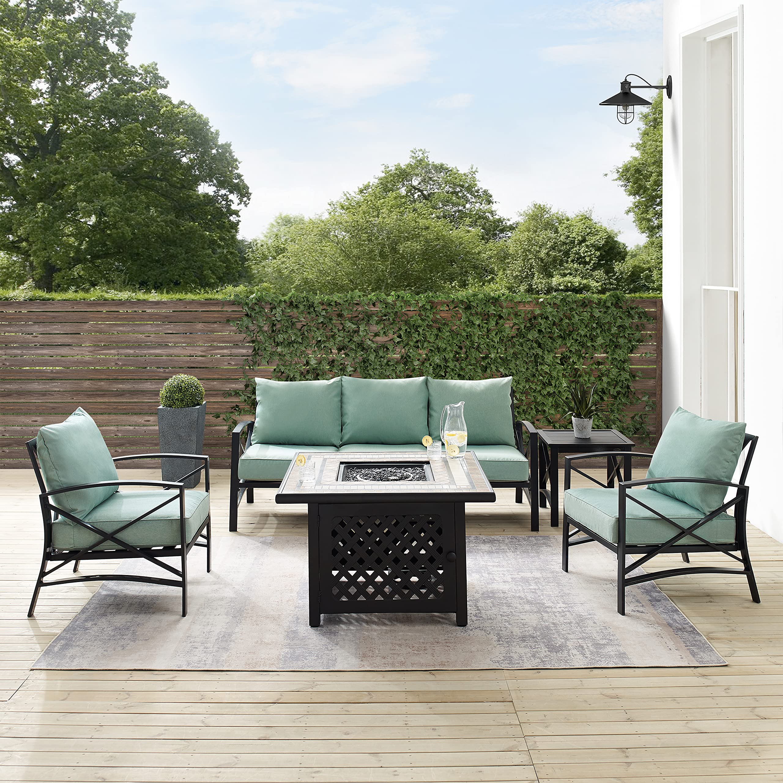 Kaplan 5-Piece Outdoor Sofa Patio Furniture Set with Propane Gas Fire Pit Table