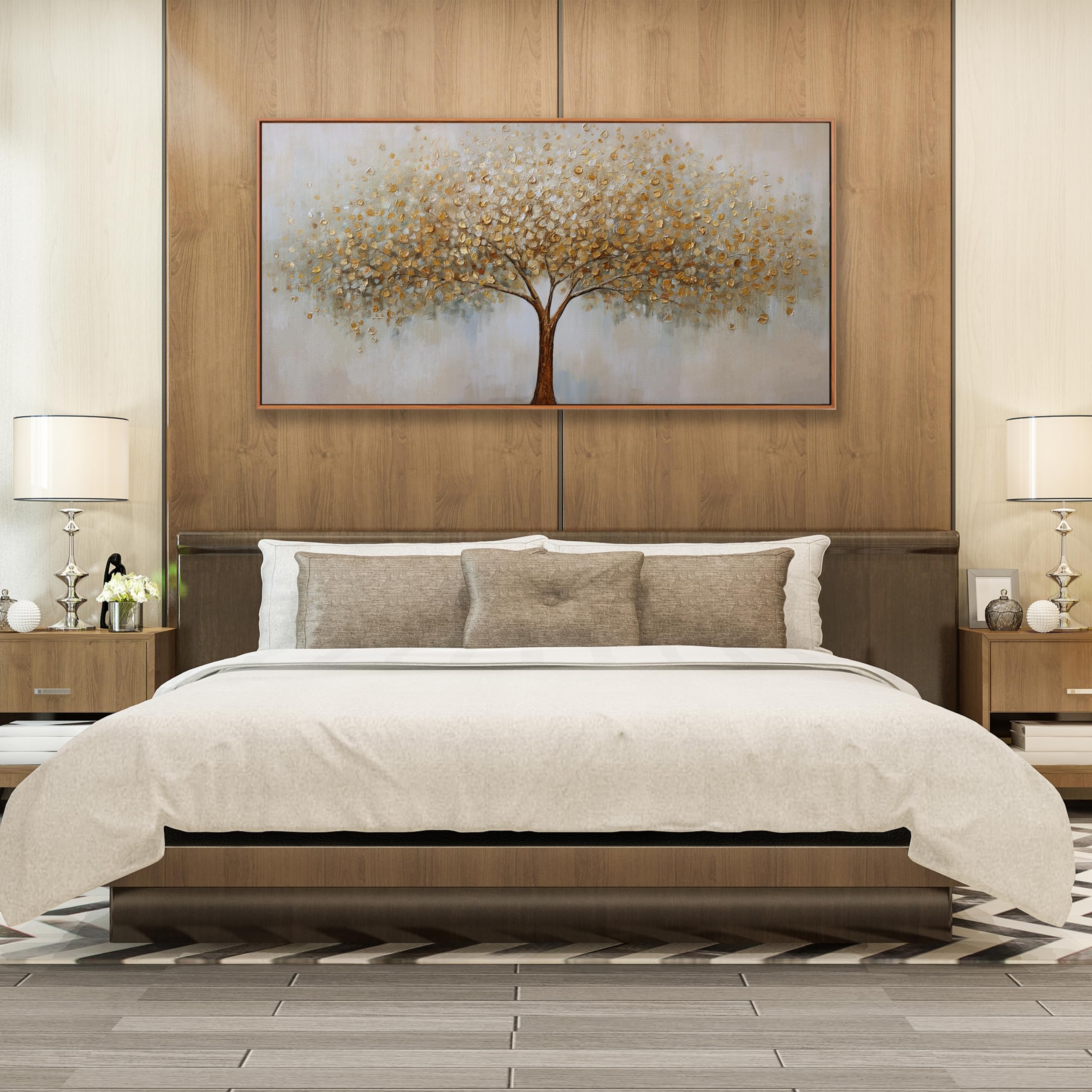 Tree of Life Wall Art Abstract Framed Modern Artwork Canvas Painting Textured Tree Pictures Wall Decor Home Decor Wall Ready to Hang for Bedroom Living Room Size 20"x40"