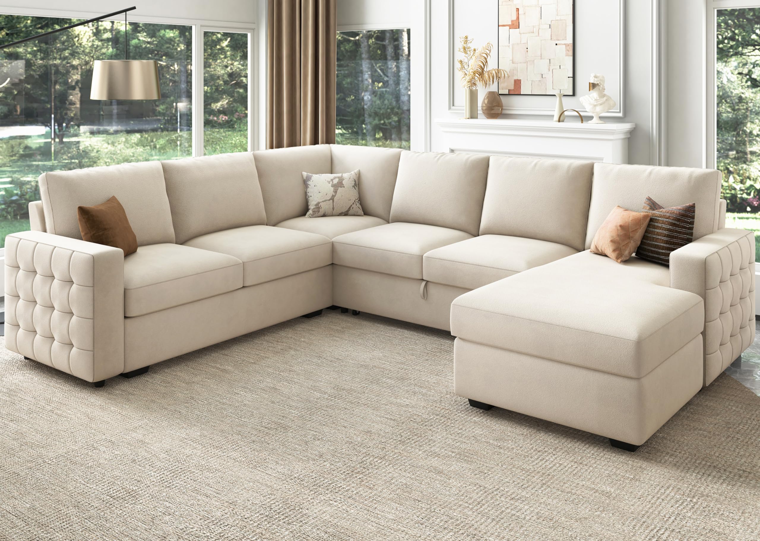 Sectional Couch with Pull Out Bed, Sectional Sleeper Sofa with Storage