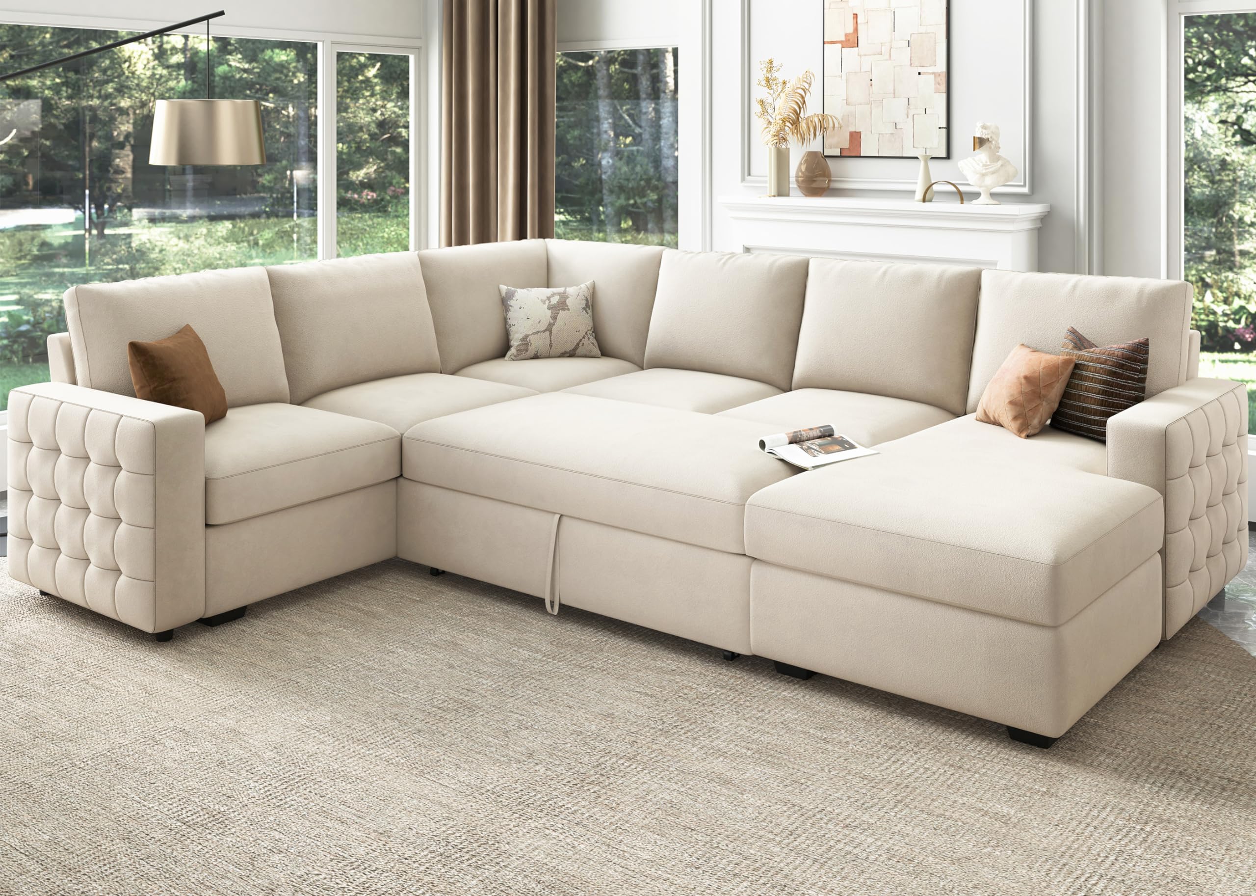 Sectional Couch with Pull Out Bed, Sectional Sleeper Sofa with Storage