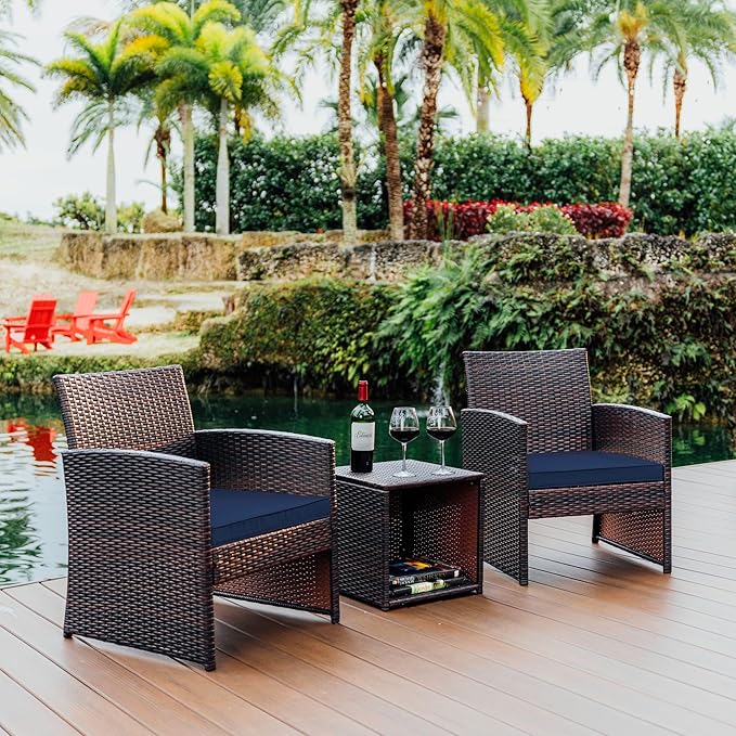 Wicker Patio Furniture Set - 3 Piece Bistro Table and Chairs Set of 2