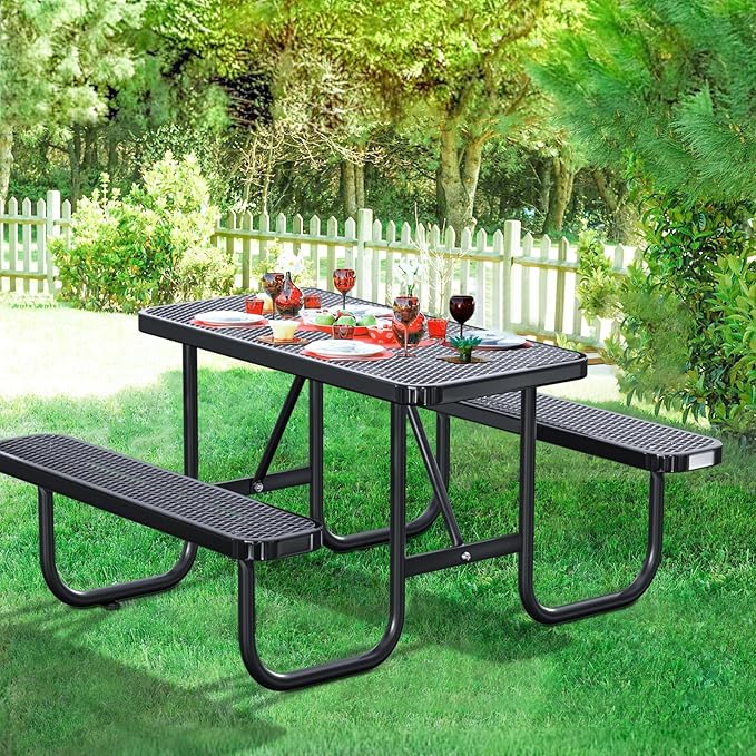 47'' Heavy Duty Picnic Square Table with 4 Benches