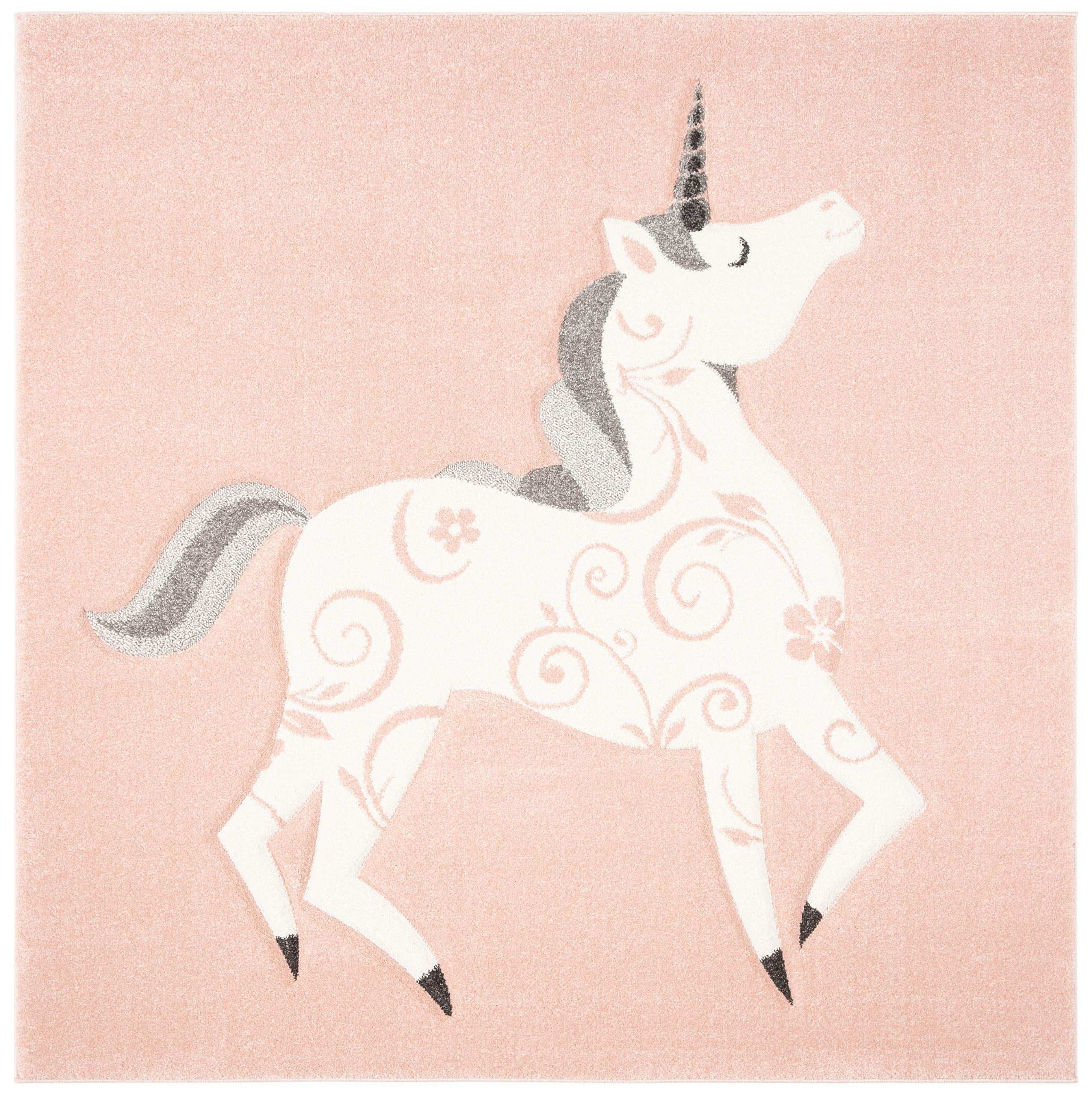 Carousel Kids Collection 6'7" Square Pink / Ivory CRK163P Unicorn Nursery Playroom