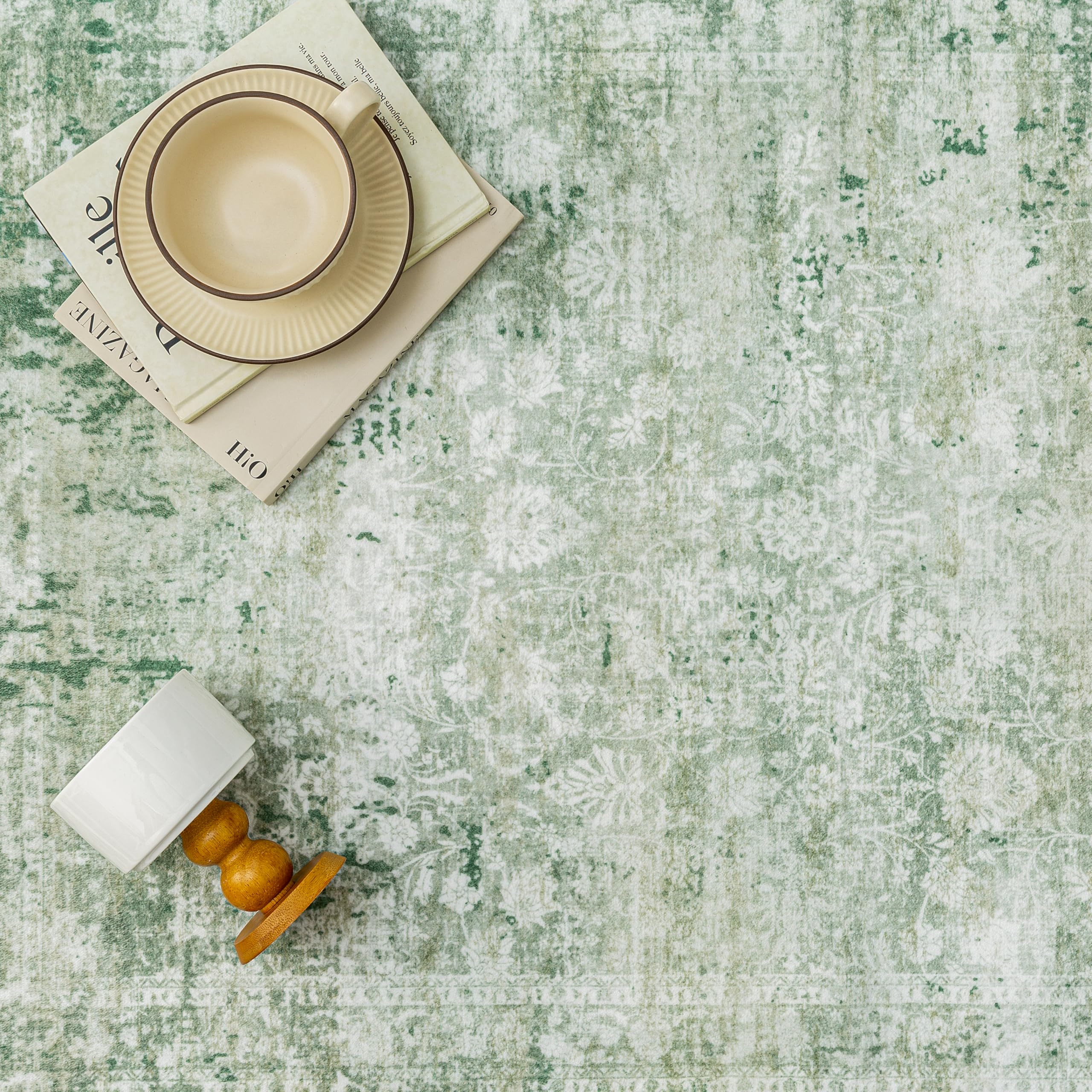 8x10 Washable Area Rug Green Sage Modren Neutral Living Room Bedroom Indoor