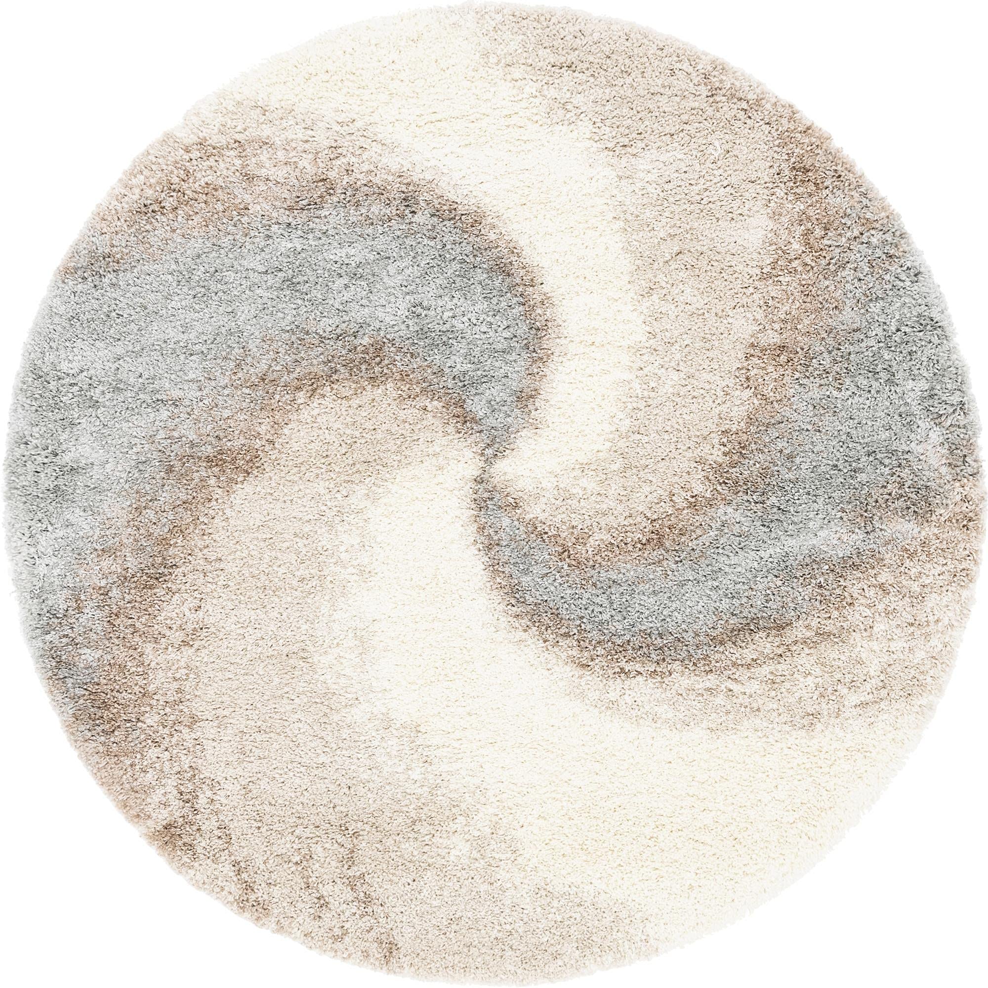 Rugs.com Soft Touch Shag Collection Round Rug – 6 Ft Round Khaki Shag Rug Perfect for Kitchens, Dining Rooms