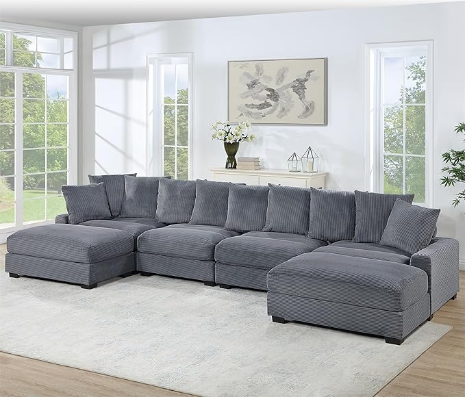 127" Sectional Sofa Modular Deep 3-Seat Sofa Couch