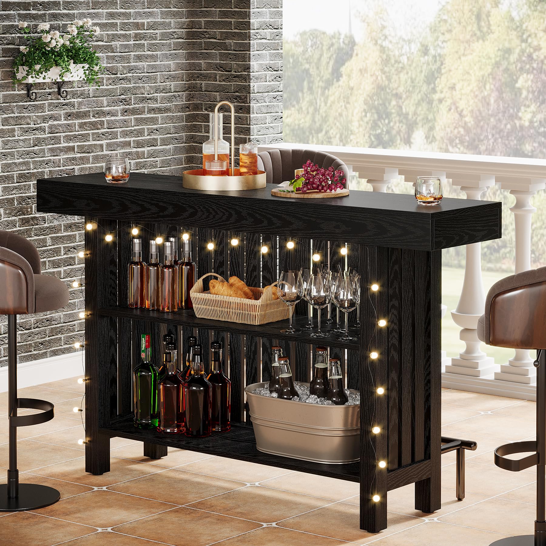 63-Inch Large Home Bar Unit, 2-Tier Mini Bar Table Height Pub Table with Footrest