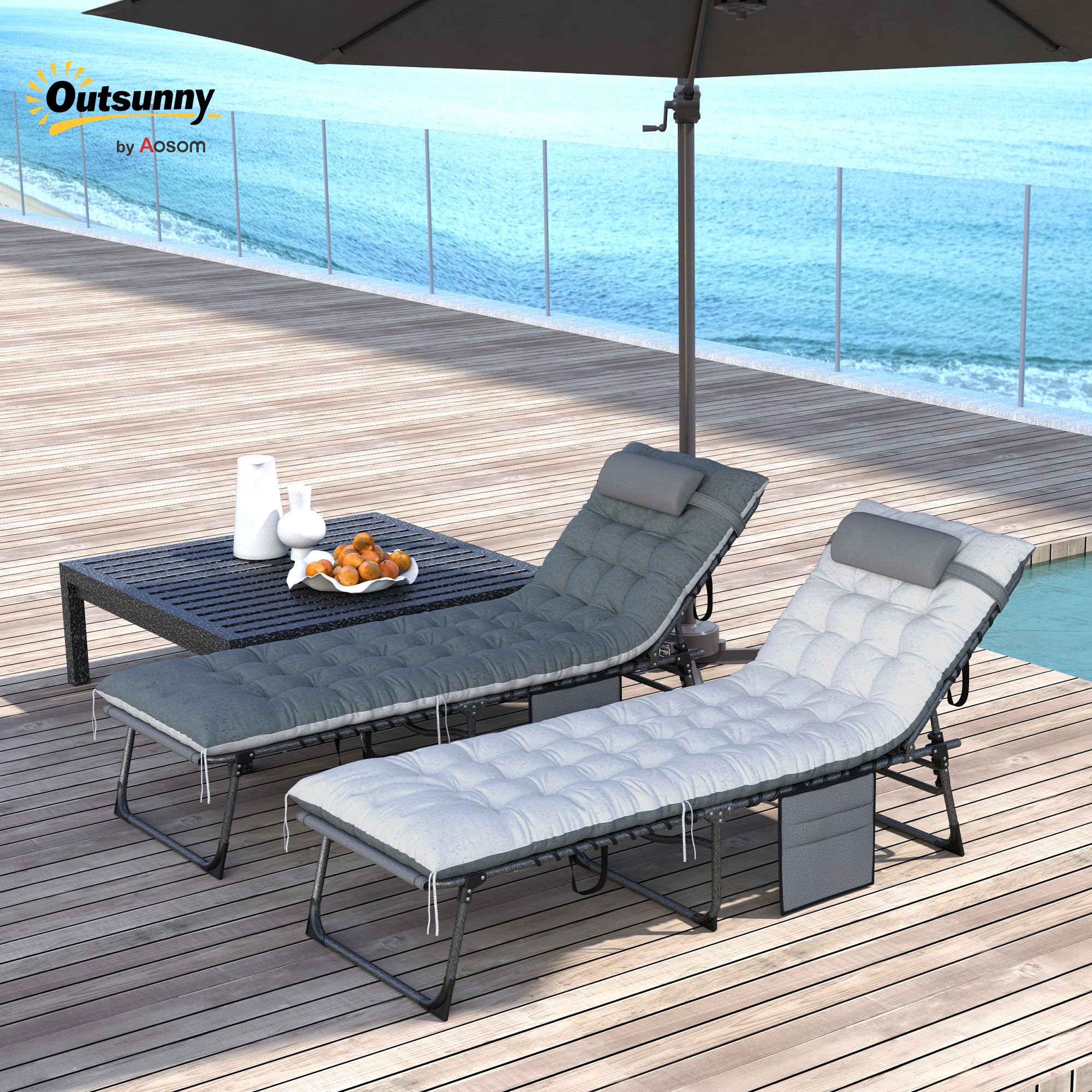 Chaise Lounge Chair Outdoor Set of 2, 5-Position Adjustable Outdoor Pool Lounge Chairs