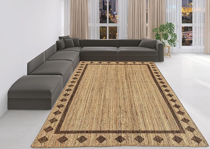 Handwoven Jute Area Rug, Diamond Design, Multiple Sizes, Natural