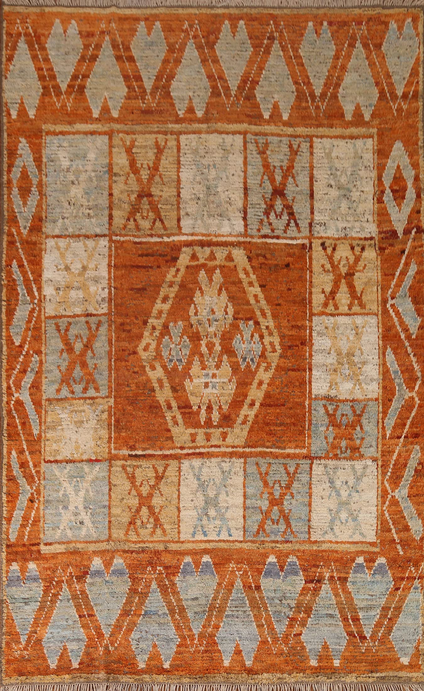 Orange Tribal Geometric Moroccan Oriental Area Rug 6x9 Handmade Wool