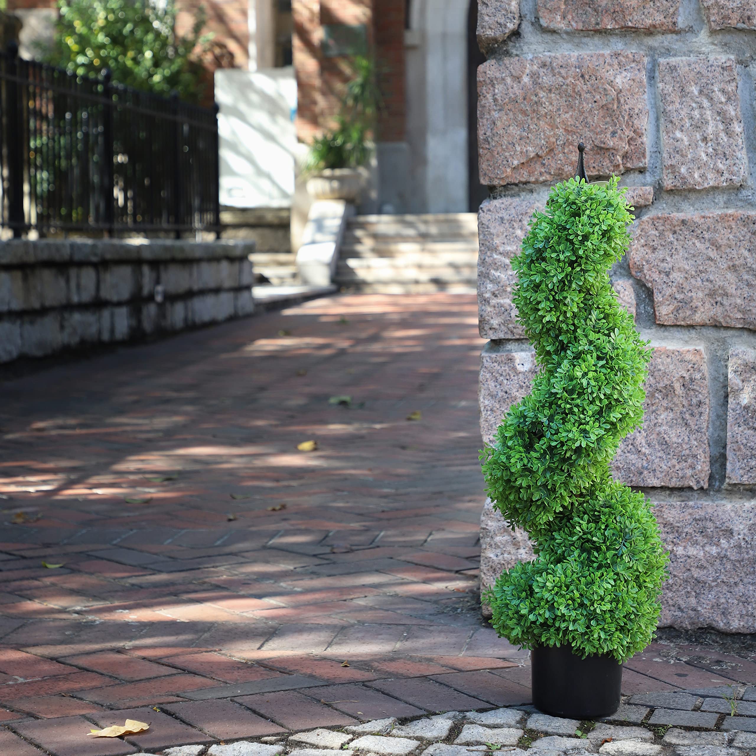 Artificial Topiaries Outdoor Boxwood Topiary Tree, Faux Spiral Topiary Trees 3ft (2 Pieces