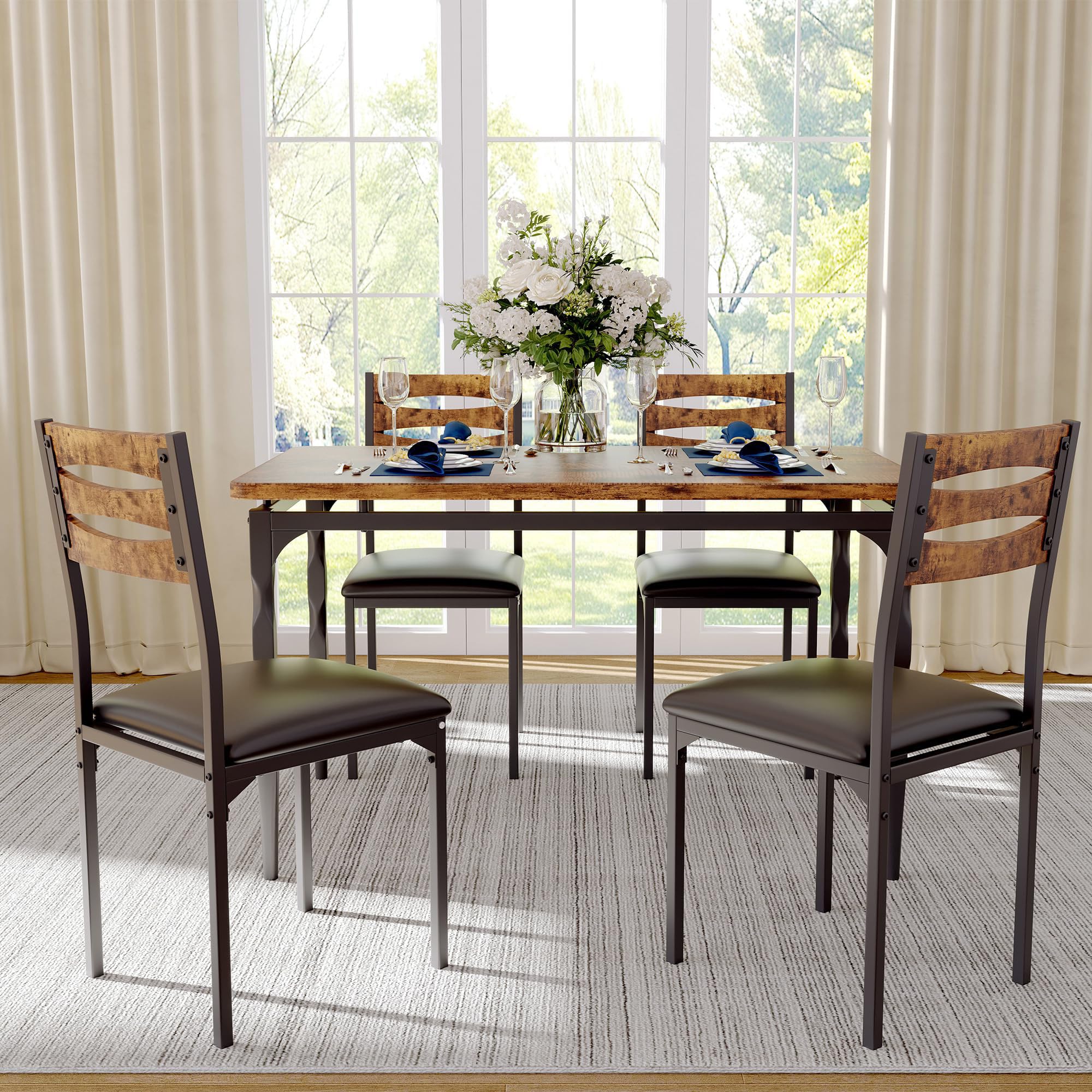 Table Set, 5 Piece Industrial Farmhouse Dining Set for 4