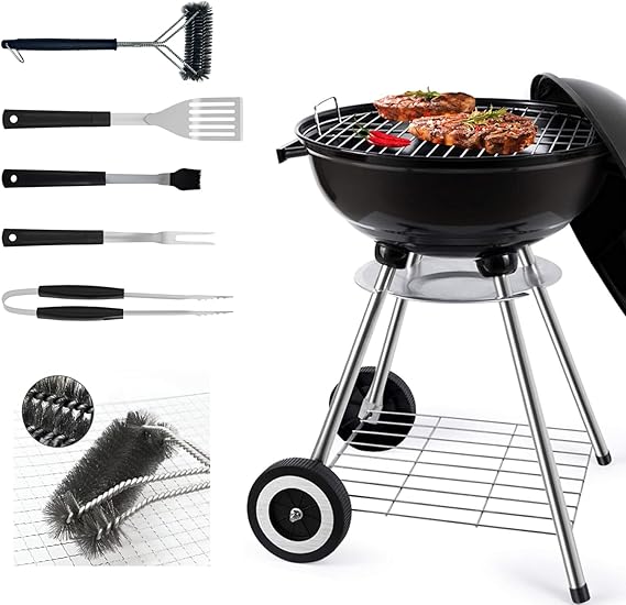 18 Inch Portable Charcoal Grill – Heavy-Duty Round BBQ Grill with Thickened Grilling Bowl