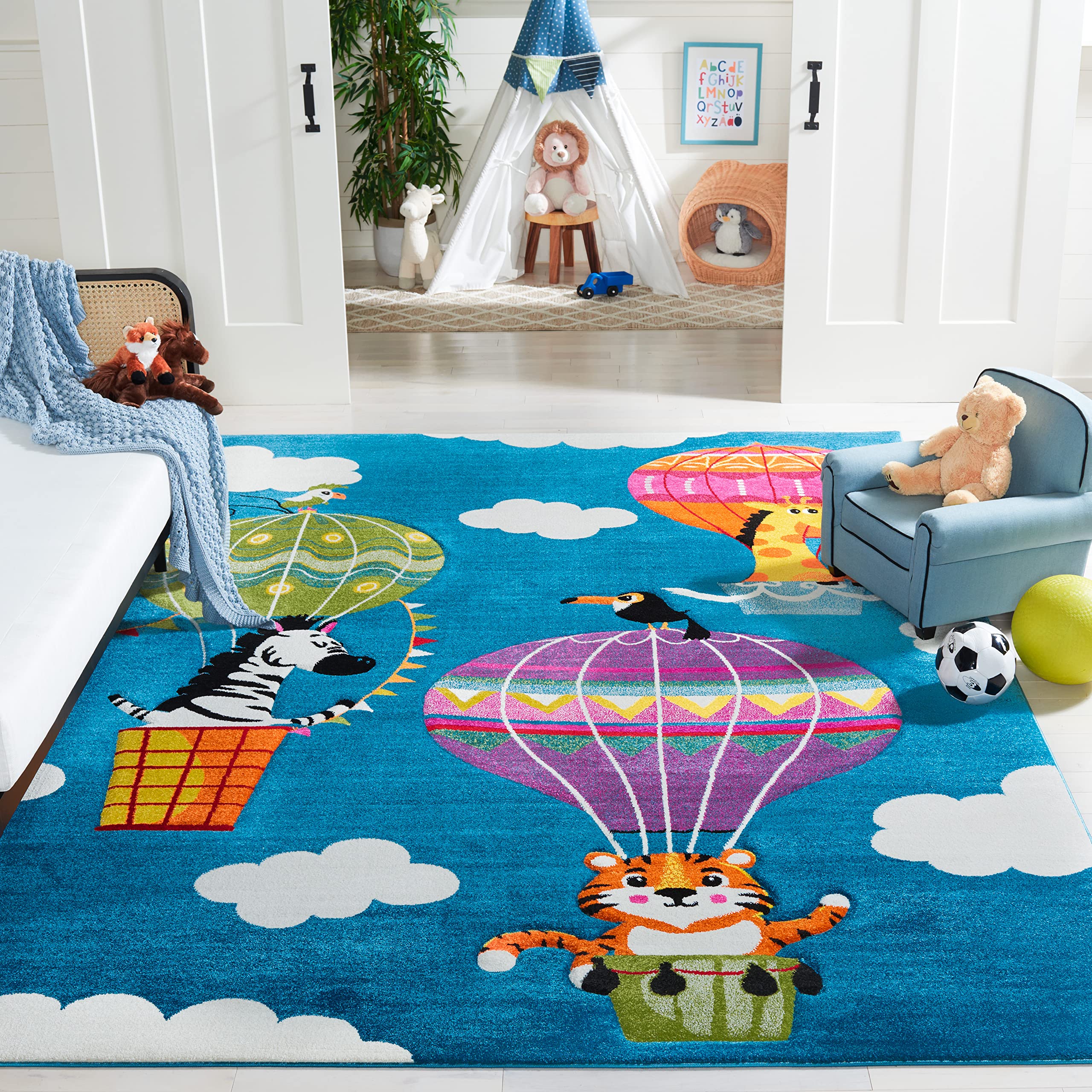 Carousel Kids Collection Area Rug - 5'3" x 7'6", Blue & Green