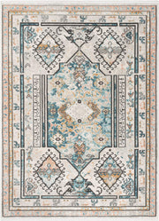 Valerian Multi Blue & Ivory Vintage Oriental Distressed Medallion