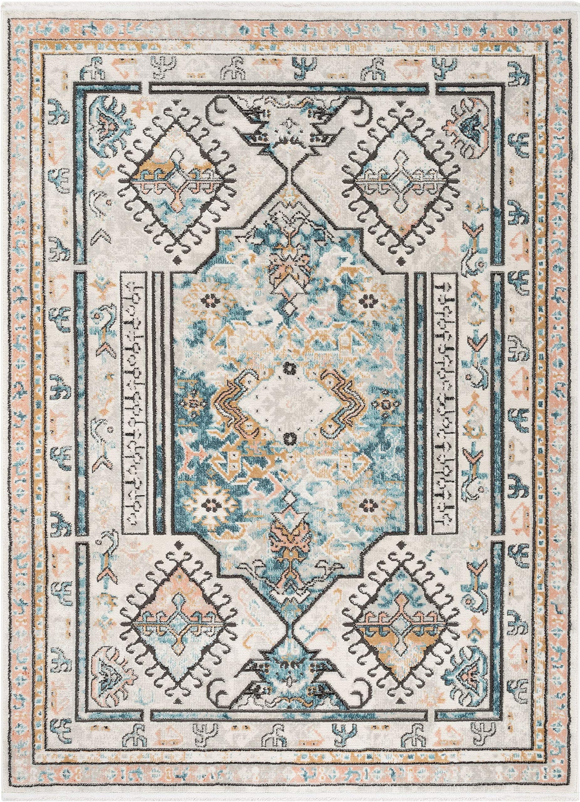 Valerian Multi Blue & Ivory Vintage Oriental Distressed Medallion