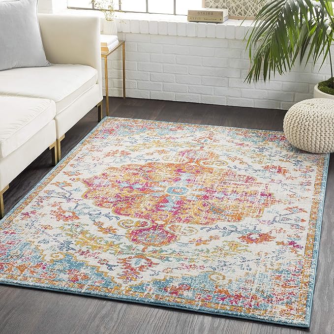 Odelia Vintage Bohemian Area Rug,7'10" x 10'3",Orange/Navy