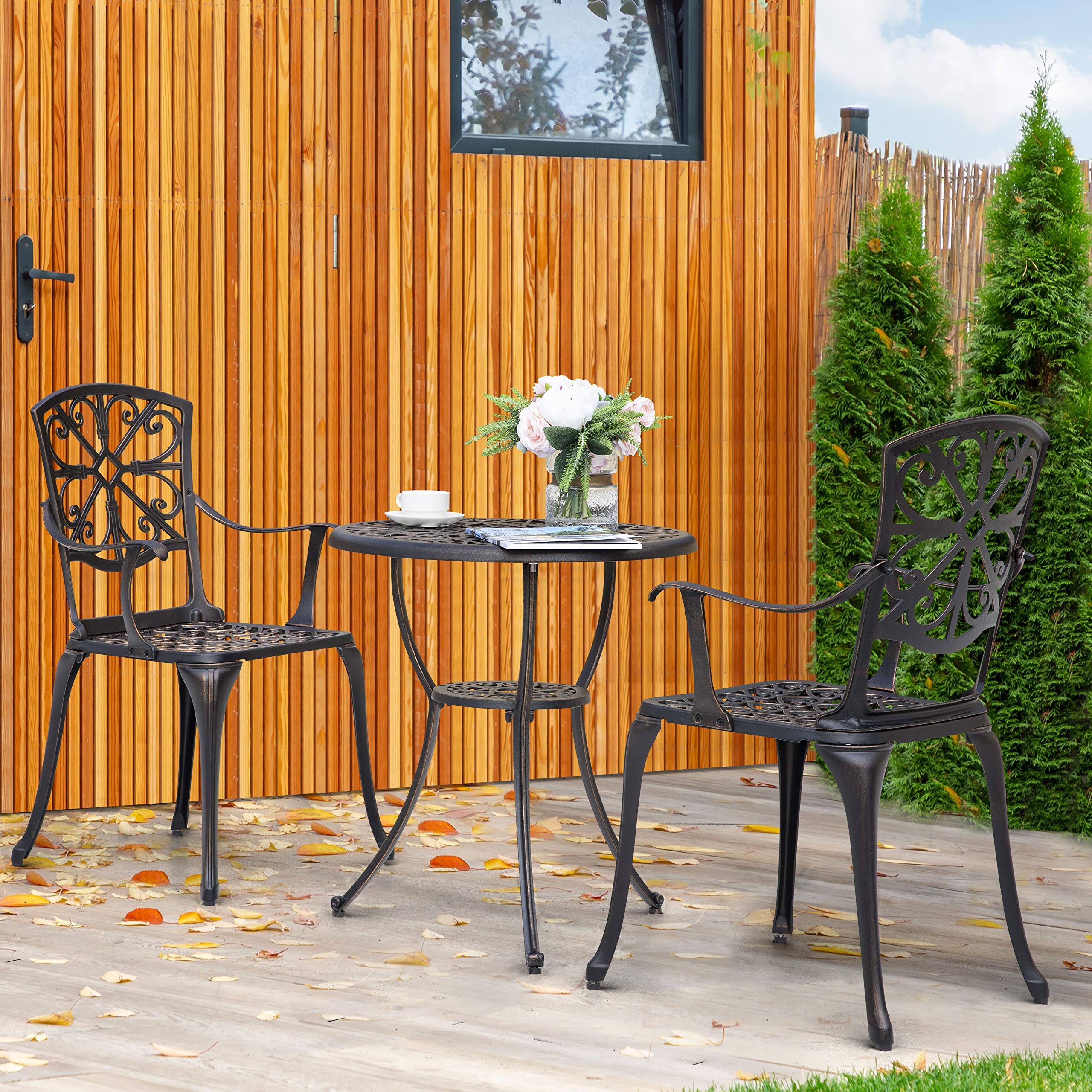 3 Piece Outdoor Bistro Set Cast Aluminum Patio Set Bistro Table Set Rustproof Patio Table