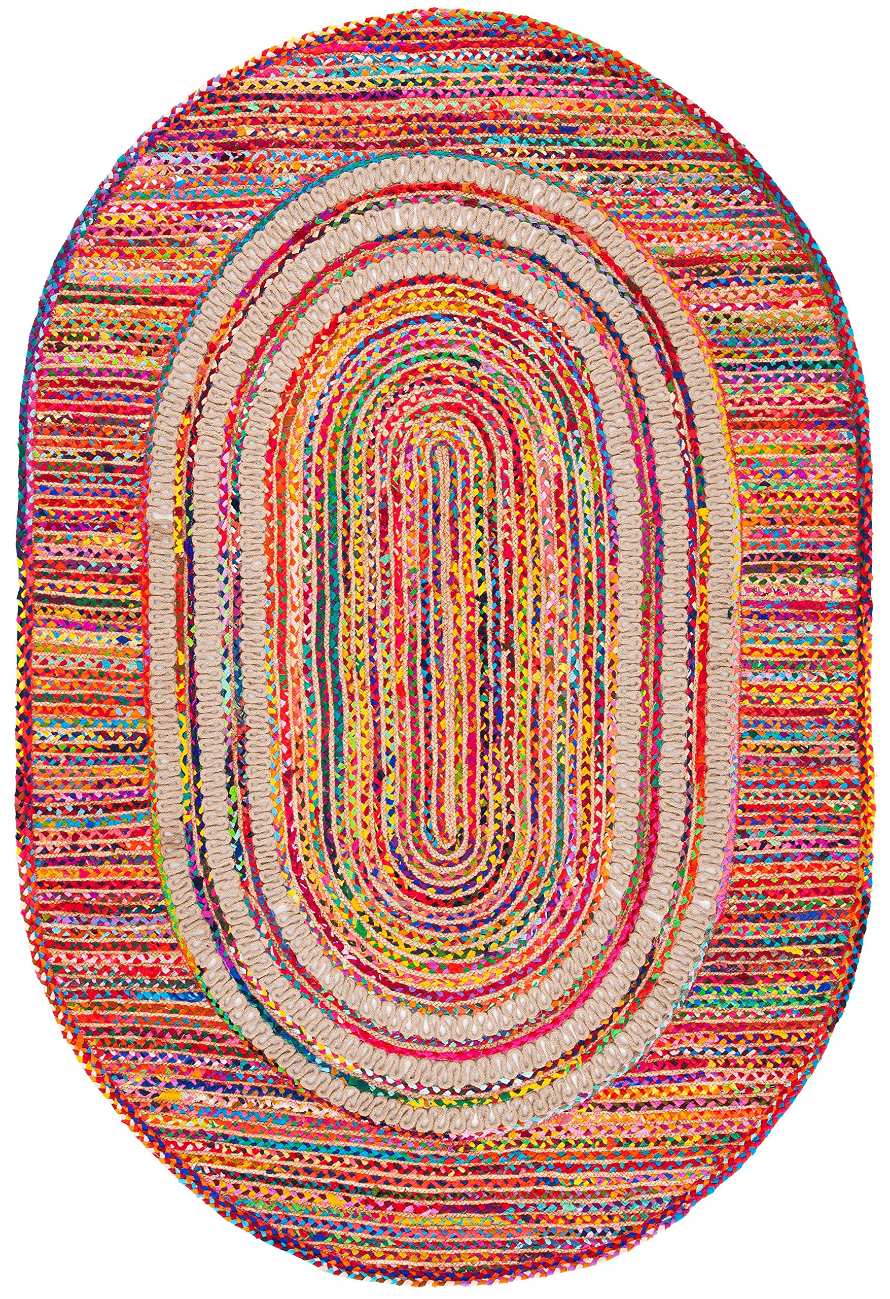 Braided Collection 4' x 6' Oval Pink / Red BRD263U Handmade Boho Reversible