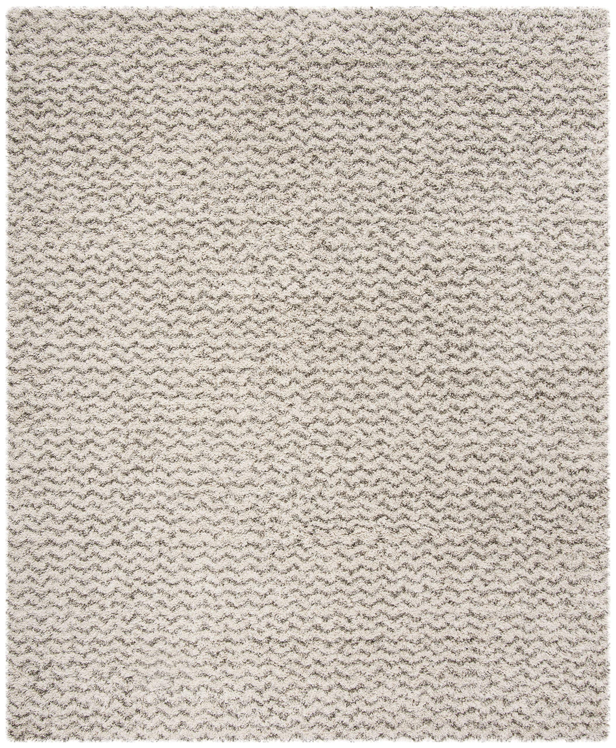 Hudson Shag Collection Area Rug - 9' x 12', Ivory & Grey, Chevron Design