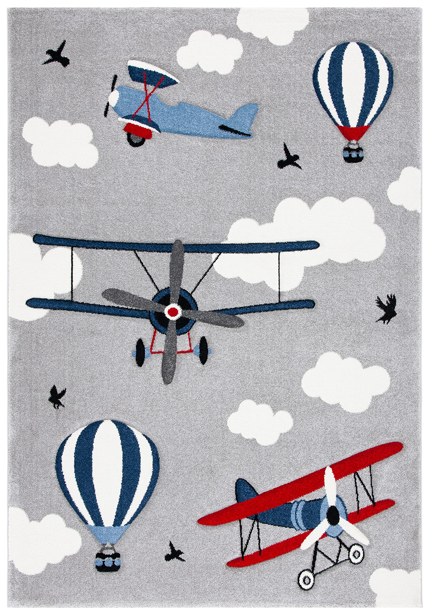 Carousel Kids Collection Area Rug - 5'3" x 7'6", Light Grey & Red
