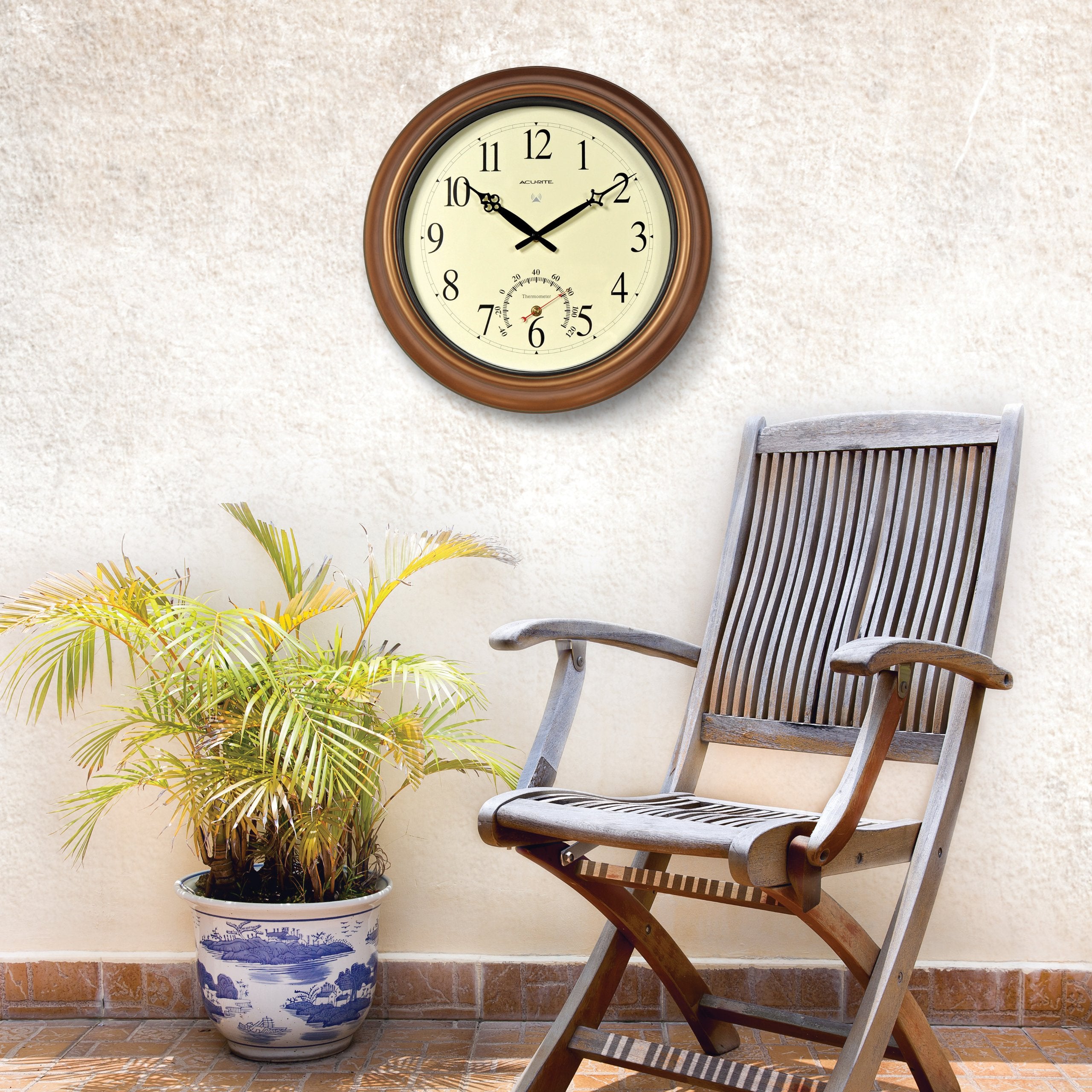 50314 18-Inch Metal Indoor/Outdoor Atomic Clock and Thermometer