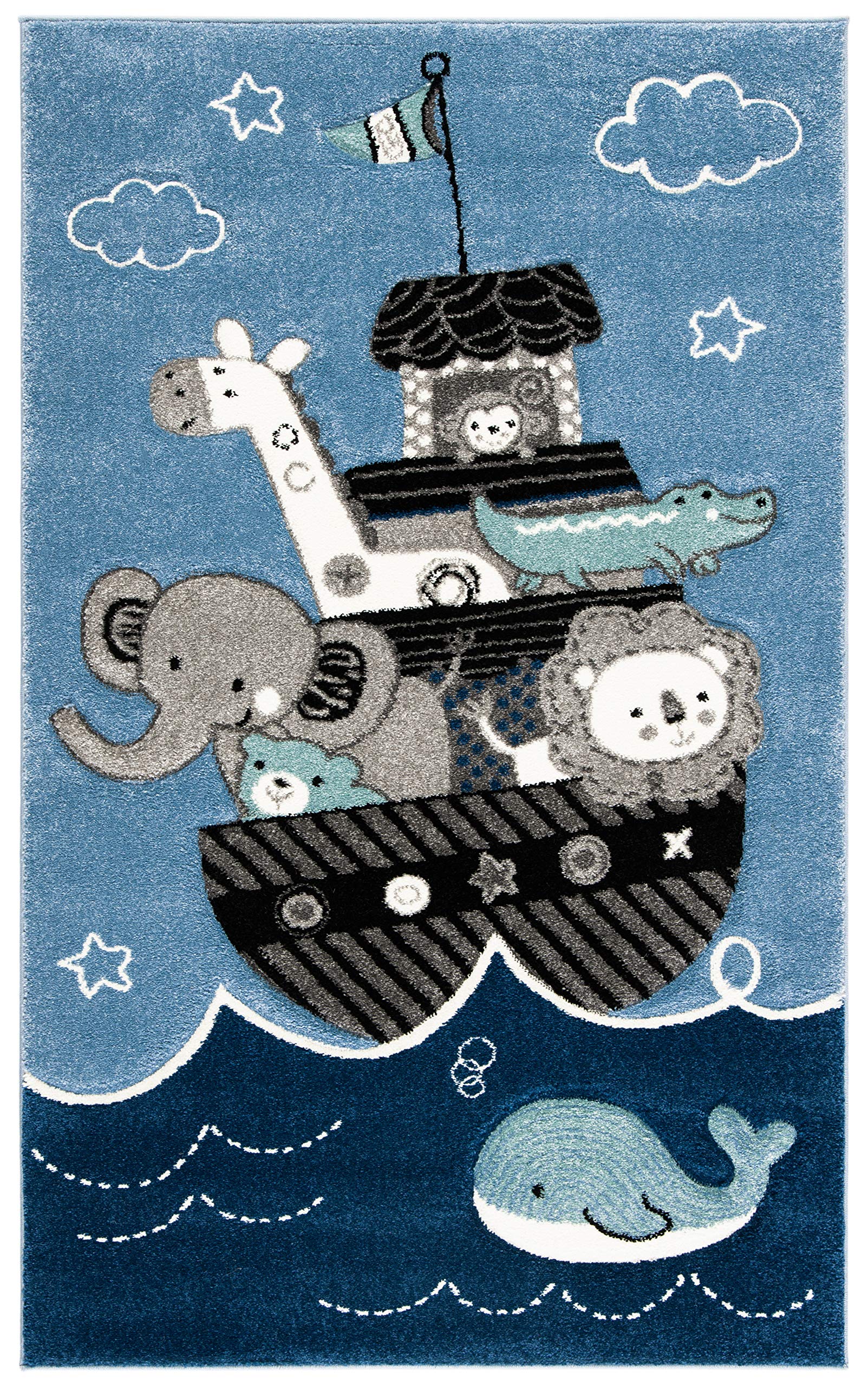 Carousel Kids Collection Accent Rug - 3'3" x 5'3", Blue & Grey, Animal Design