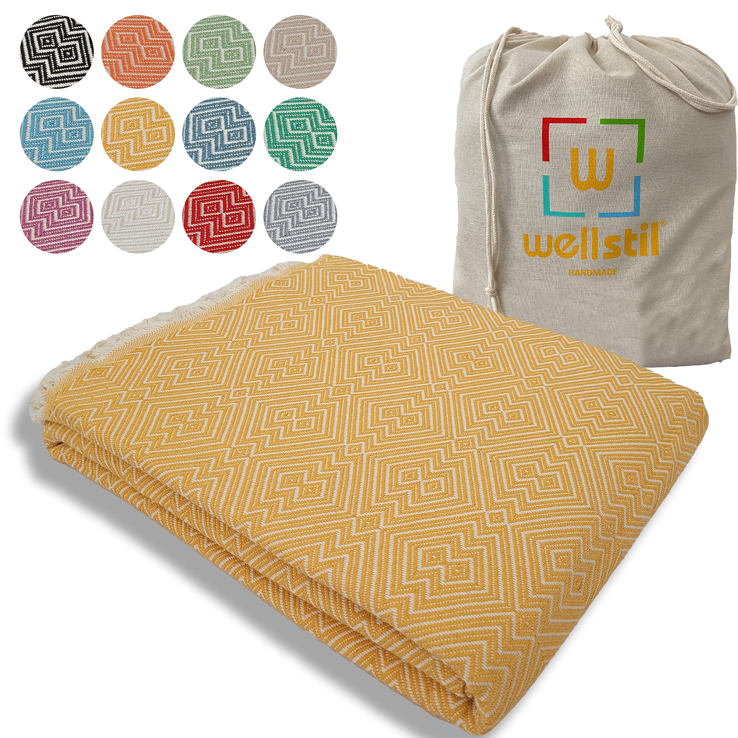 Kaira | King Size Cotton Blanket • Vintage Turkish Throw Blankets for Sofa, Couch