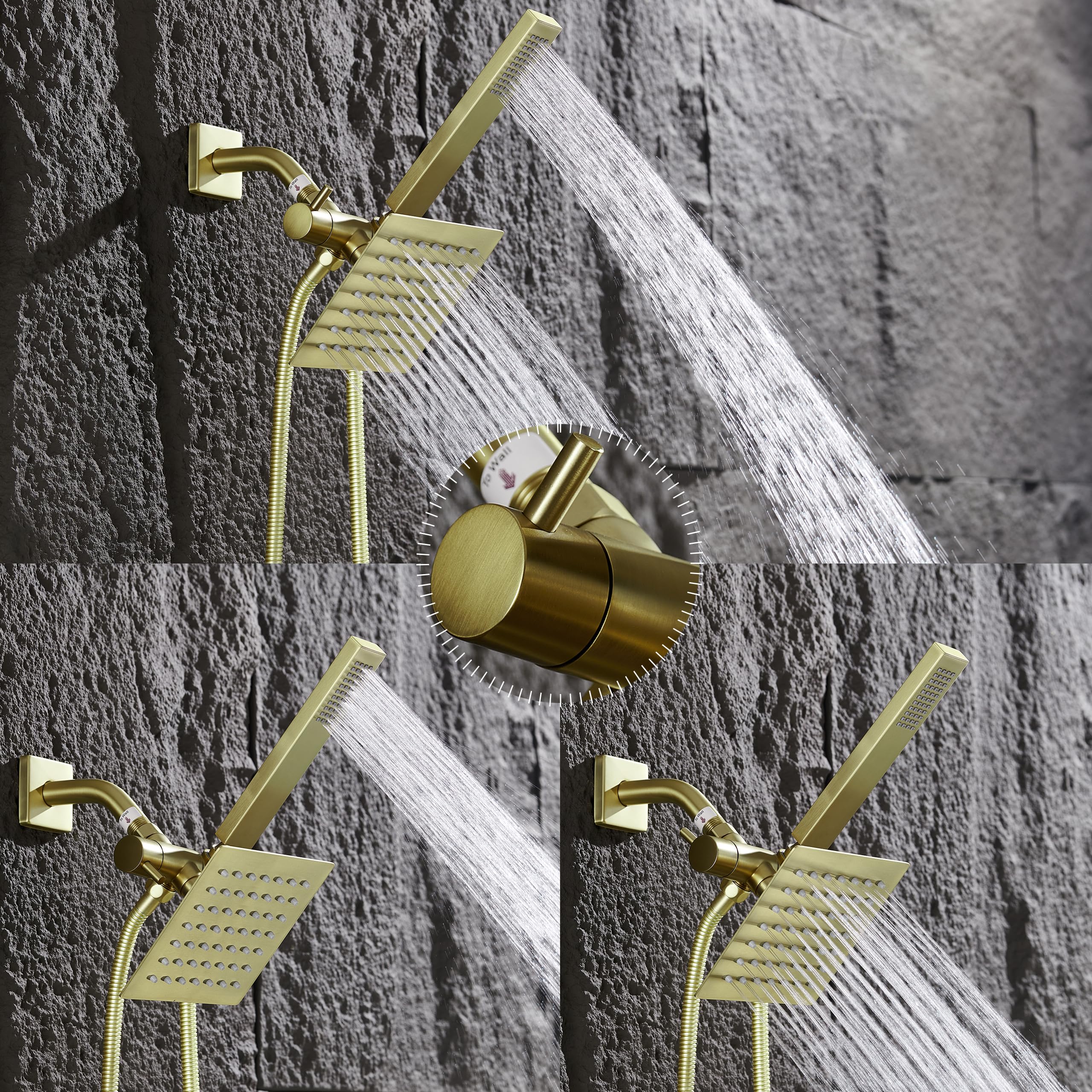 Brushed Gold Shower Fixtures, Shower Faucet Set Dual Shower Heads