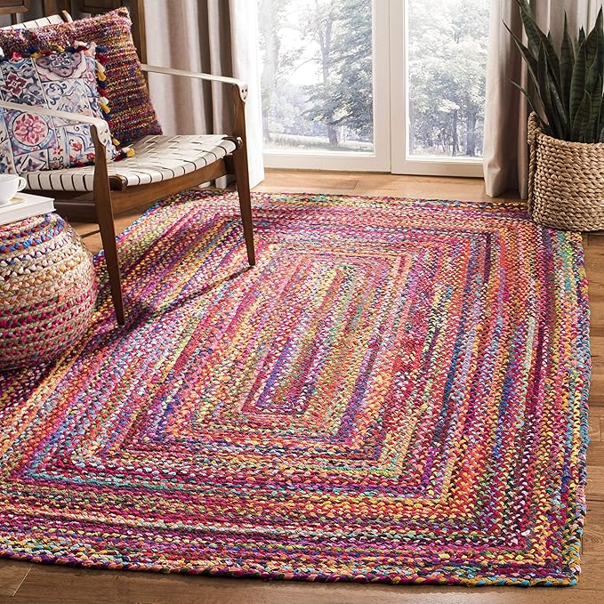 Braided Collection 7'6" x 9'6" Oval Red / Multi BRD210A Handmade Boho Reversible