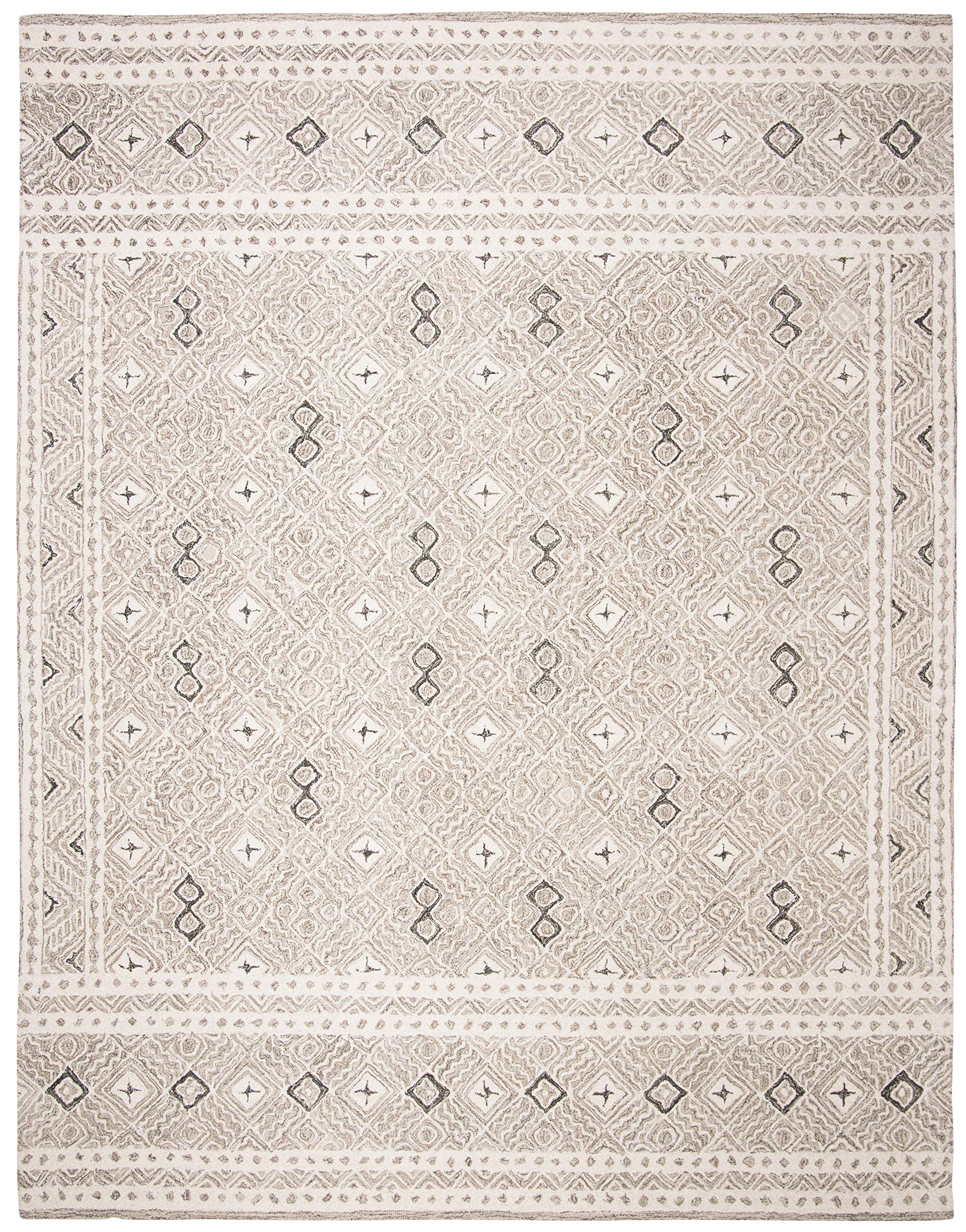Area Rug 8x10 - Micro-Loop Collection - Large - Grey & Ivory, Handmade Wool