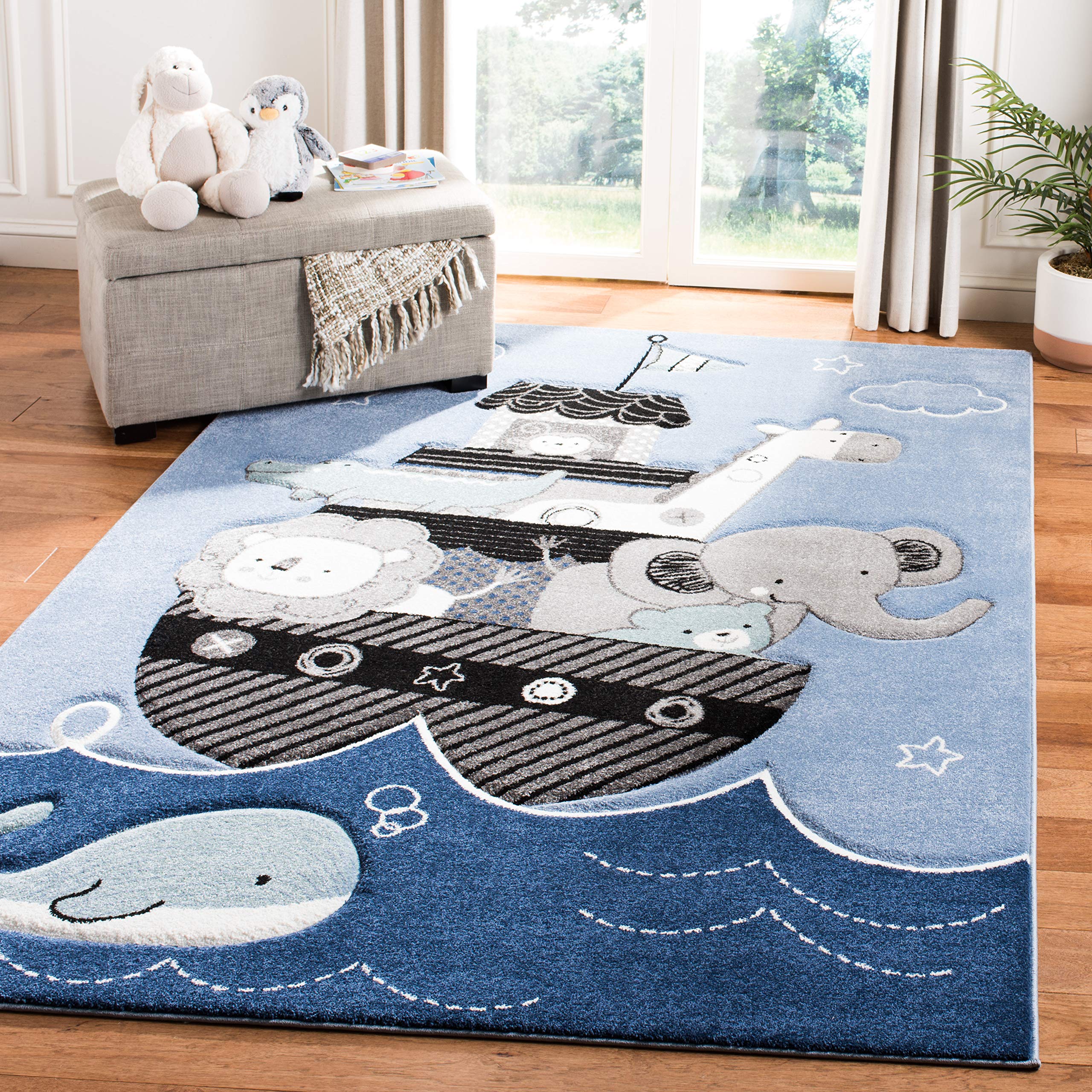 Carousel Kids Collection Accent Rug - 3'3" x 5'3", Blue & Grey, Animal Design