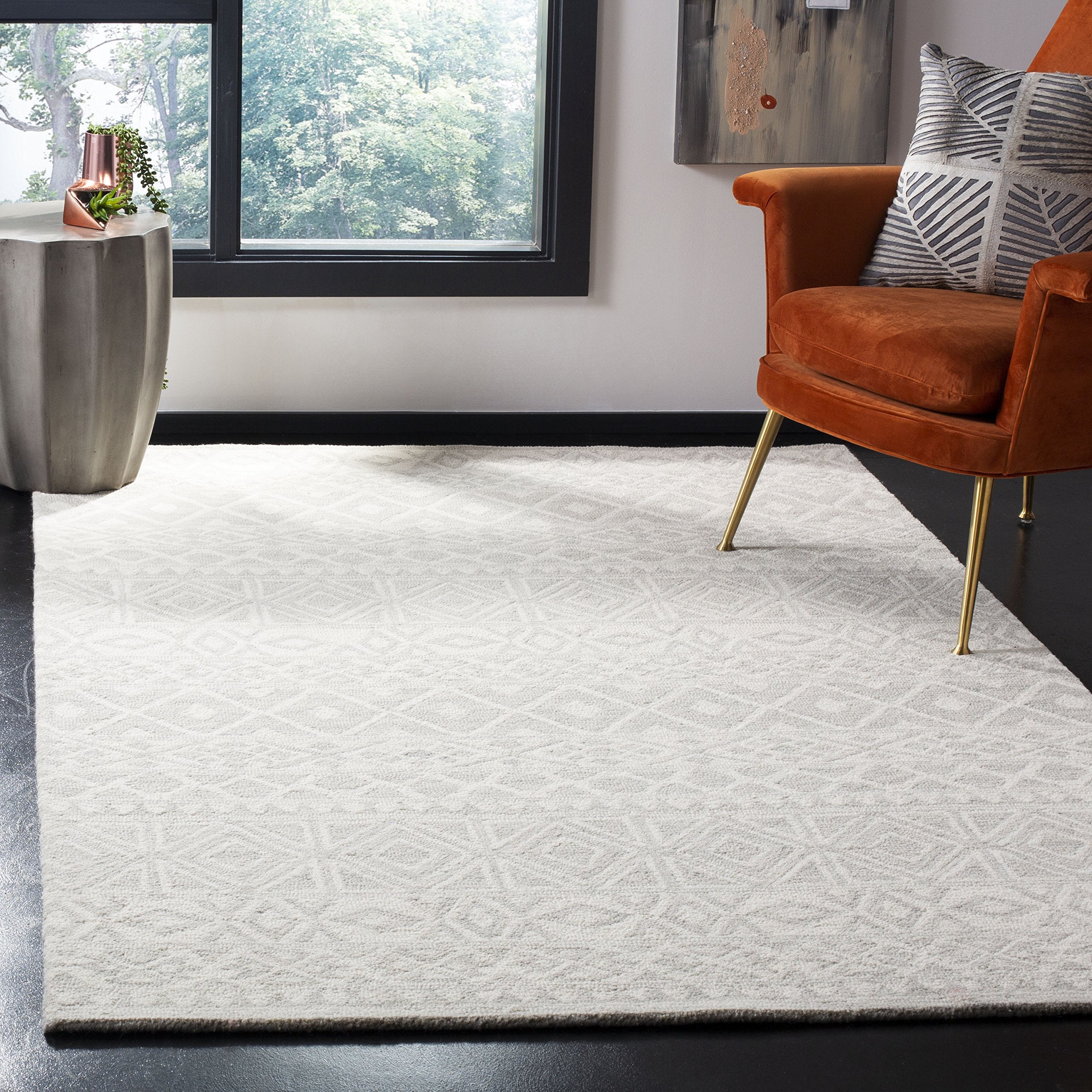 Blossom Collection 4' x 6' Silver / Ivory BLM113G Handmade Premium Wool Area Rug