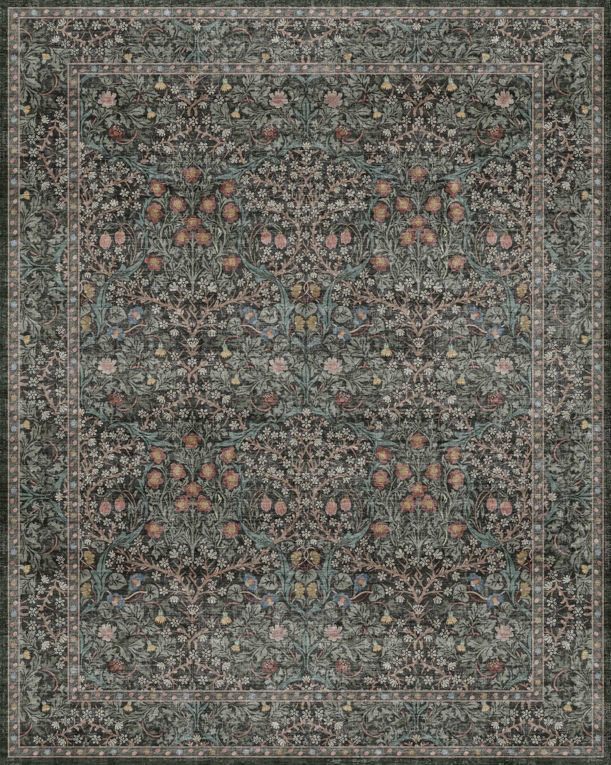 Vintage Dark Green Living Room Rug