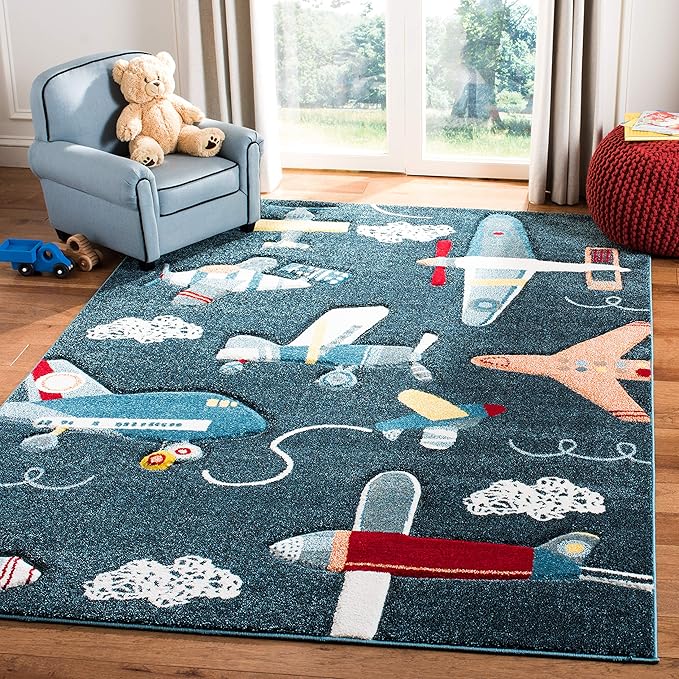 Carousel Kids Collection Accent Rug - 3'3" x 5'3", Navy & Ivory