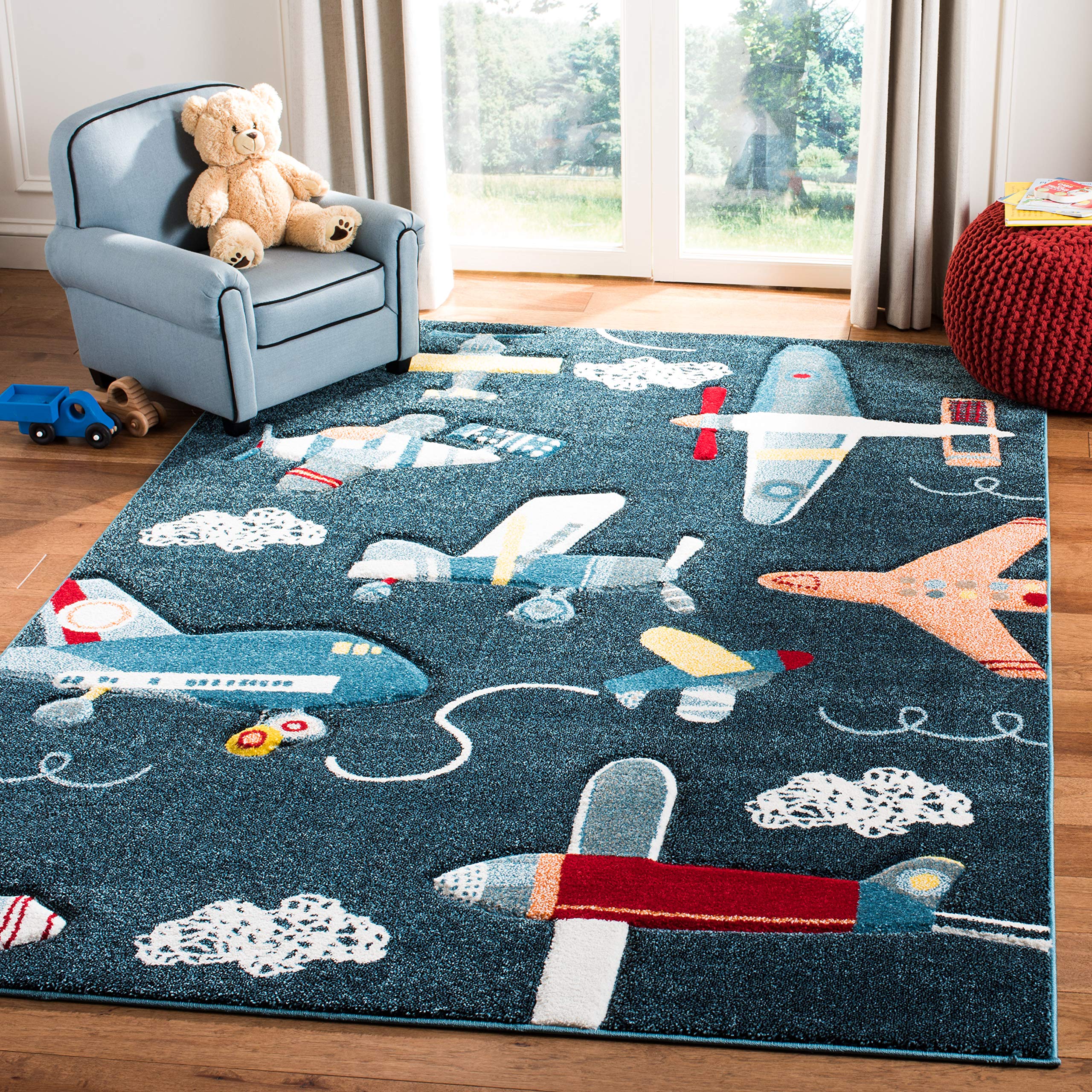 Carousel Kids Collection Accent Rug - 3'3" x 5'3", Navy & Ivory