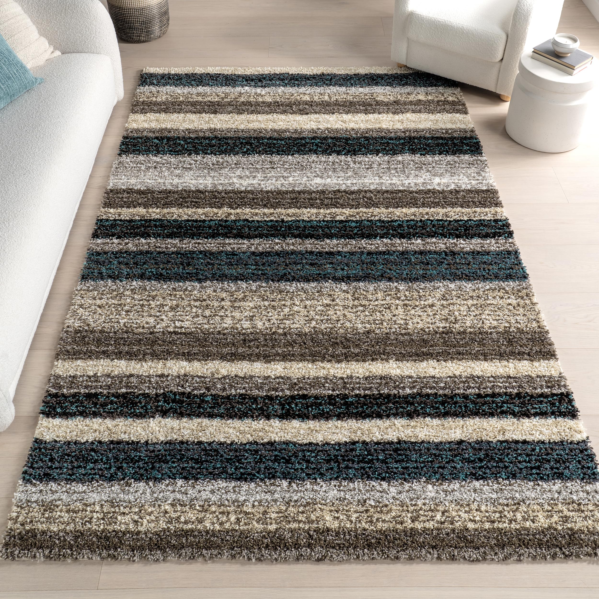 Classie Hand Tufted Shag Area Rug, 5' x 8', Blue Multi