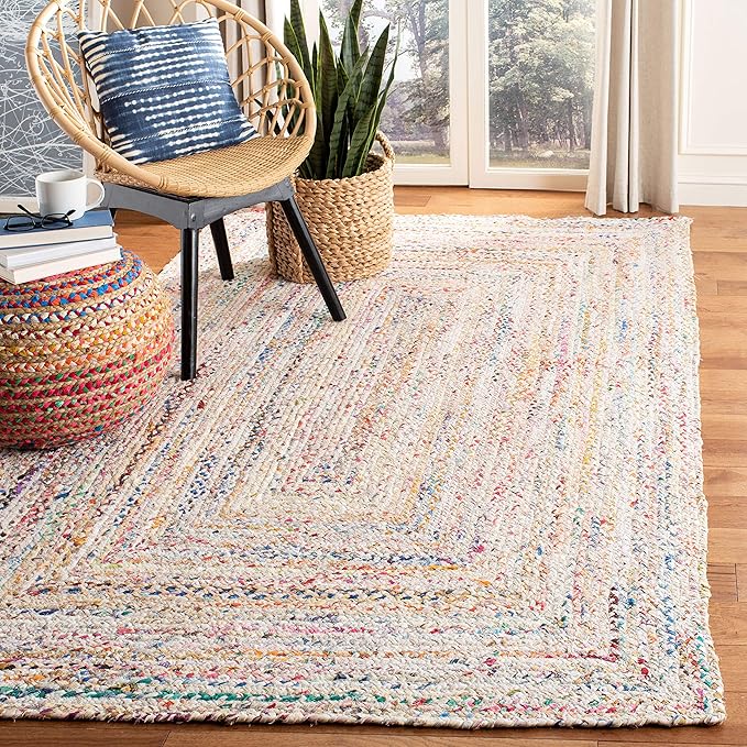 Collection Area Rug - 8' x 10', Ivory & Multi, Handmade Boho Reversible Cotton