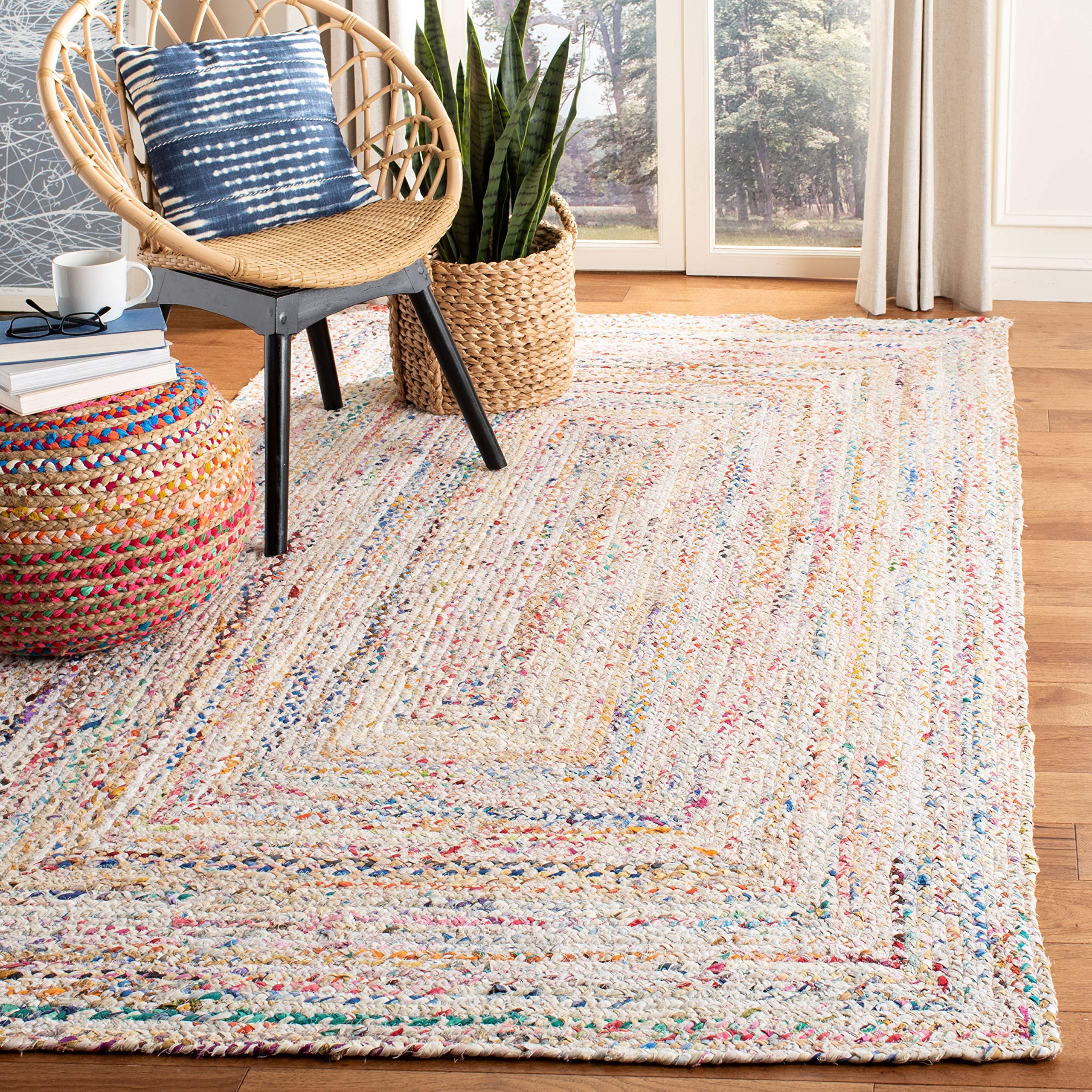 Collection Area Rug - 8' x 10', Ivory & Multi, Handmade Boho Reversible Cotton