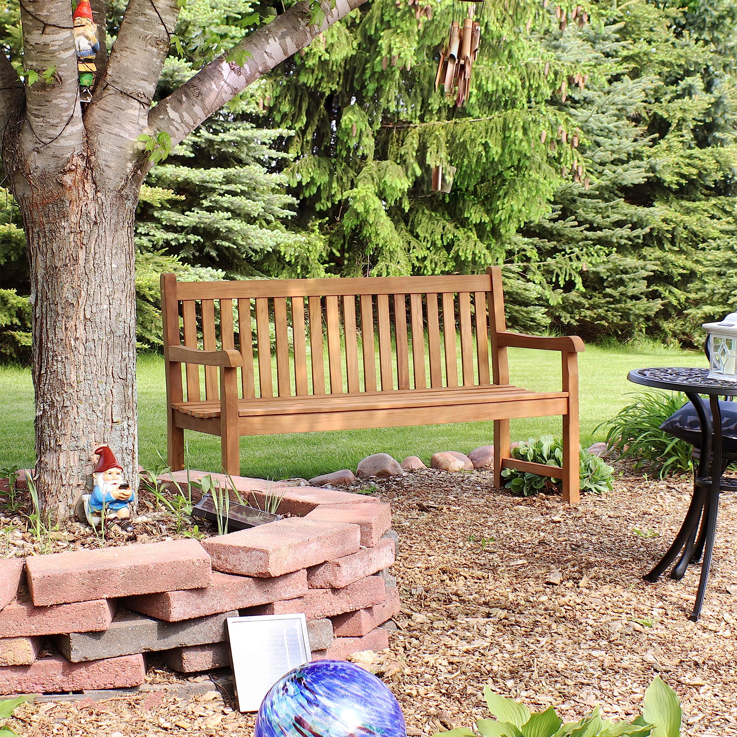 2-Person Outdoor Bench with Backrest - Wooden Garden Bench