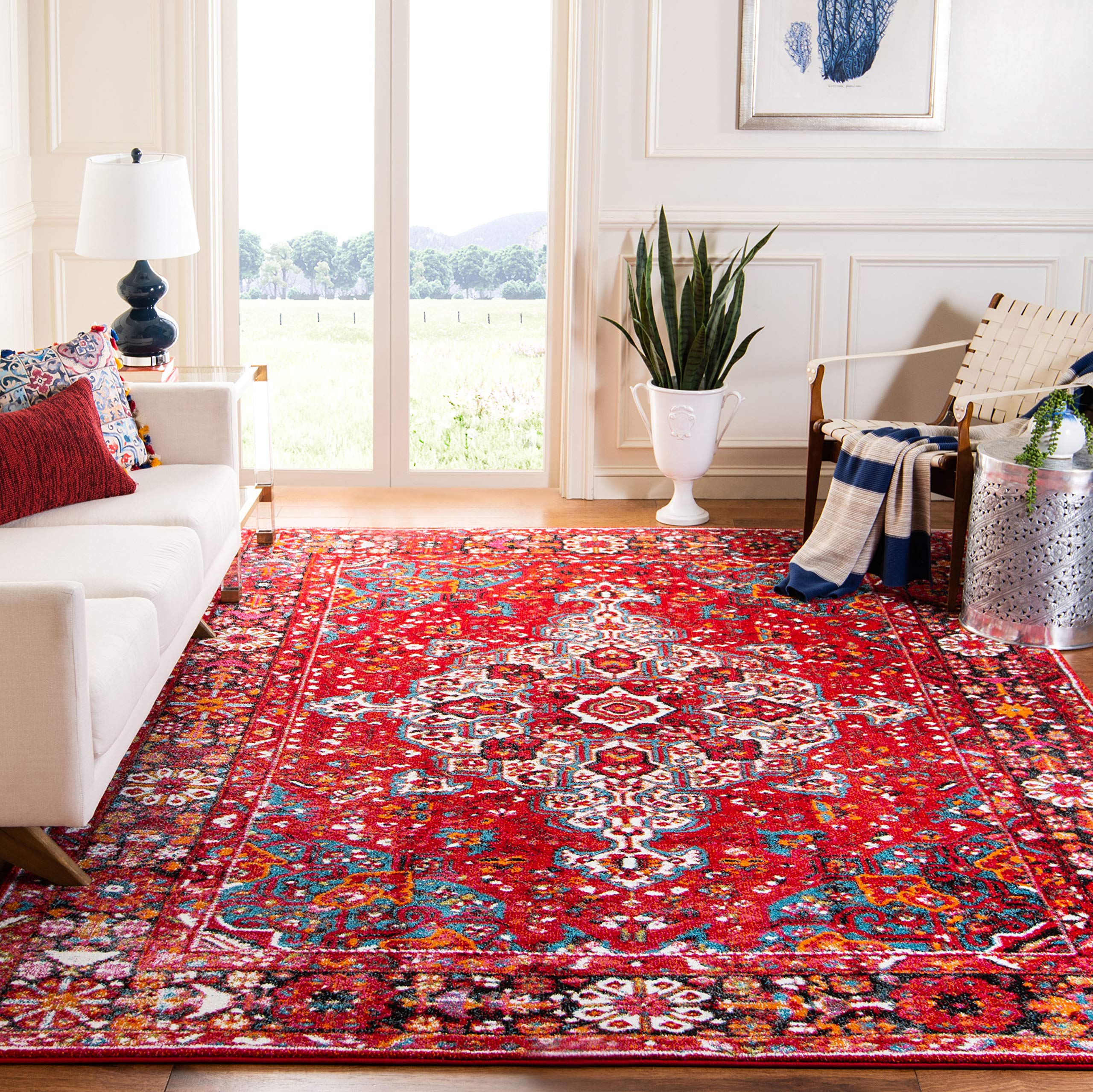 Vintage Hamadan Collection Area Rug - 9' x 12', Red & Multi