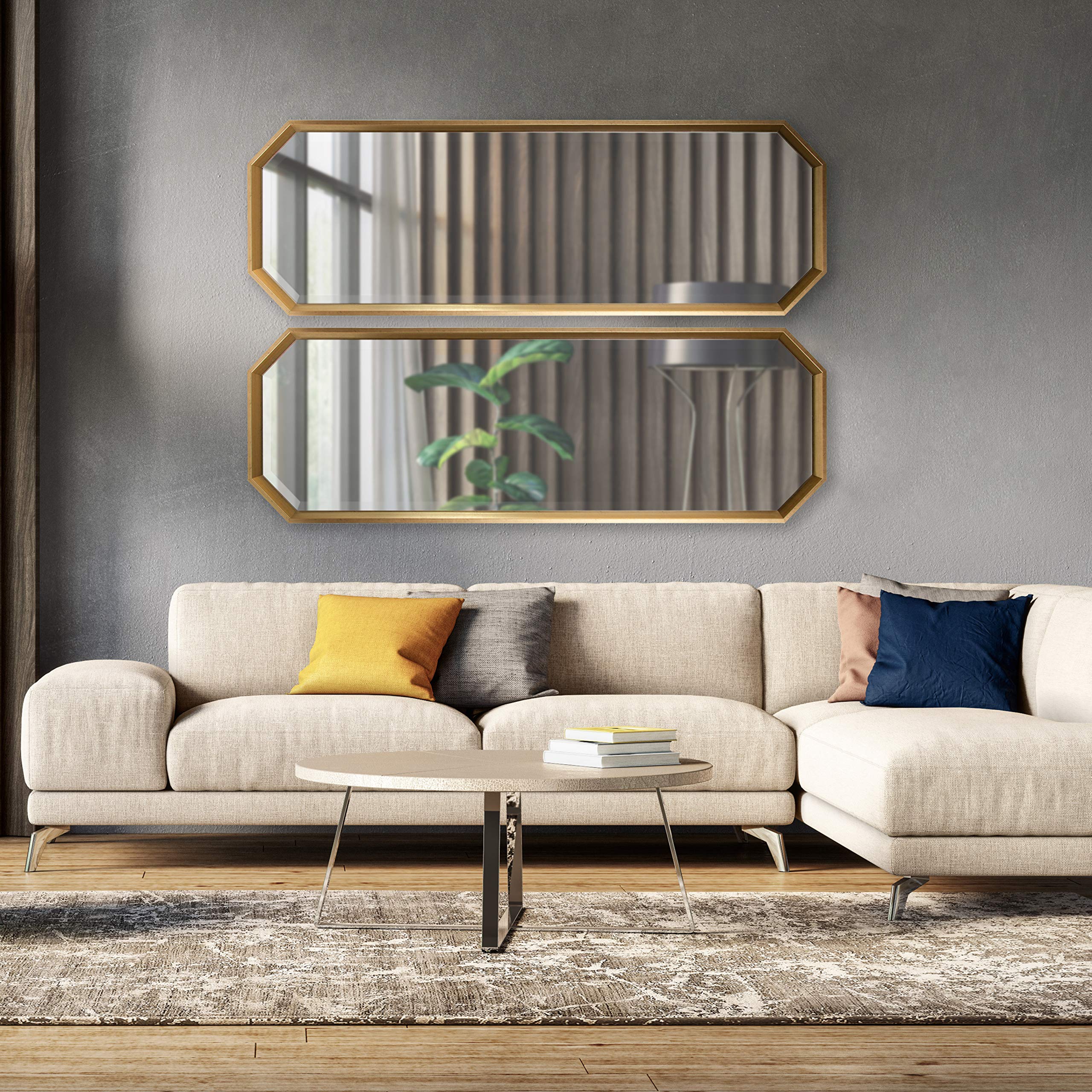 Kate and Laurel Calter Modern Full Length Framed Octagon Wall Mirror, 16 x 48.5, Gold, Decorative Glam Geometric Wall Accent