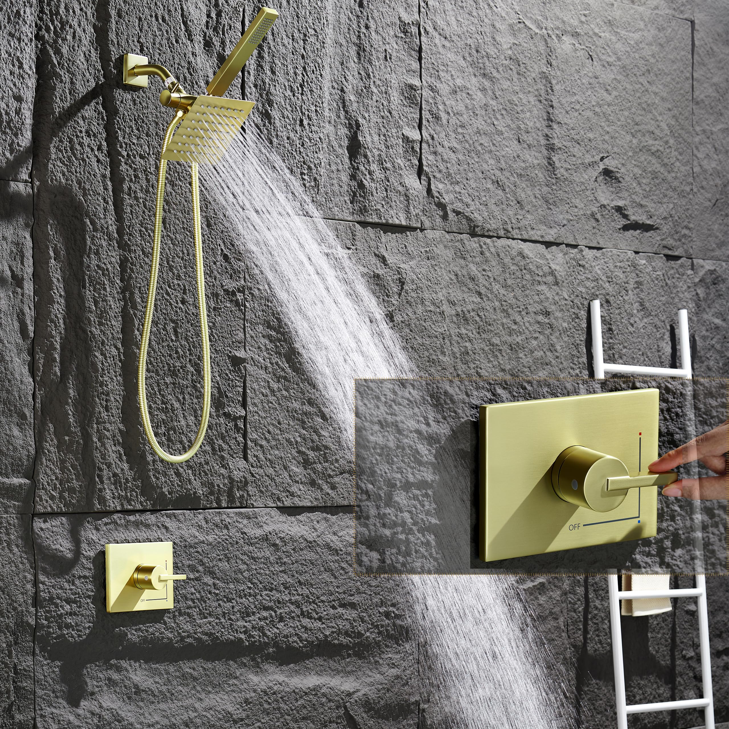 Brushed Gold Shower Fixtures, Shower Faucet Set Dual Shower Heads