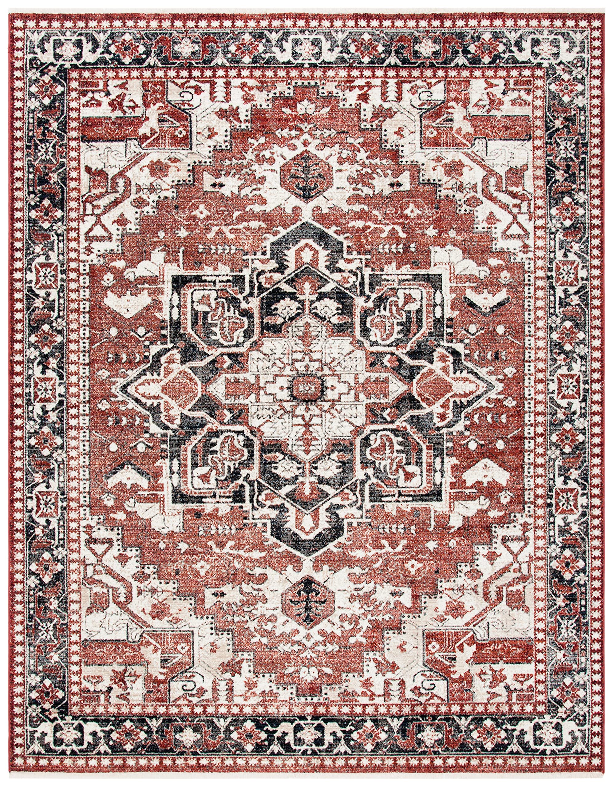 Herat Collection Area Rug - 5'3" x 7'7", Rust & Black, Oriental Medallion Distressed Design