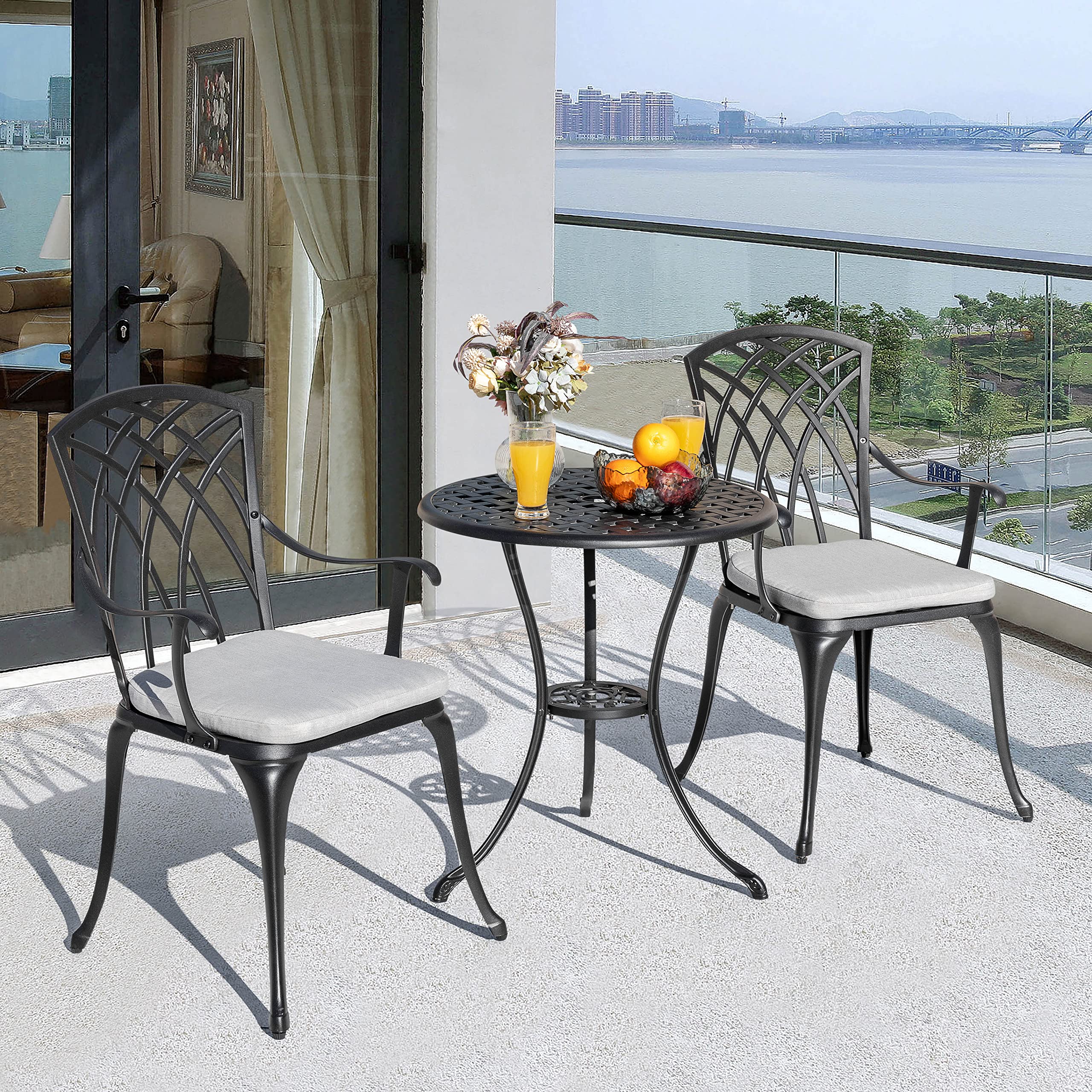 Bistro Set 3 Piece Outdoor Cast Aluminum Patio Bistro Set Patio Table and Chairs Set of 2