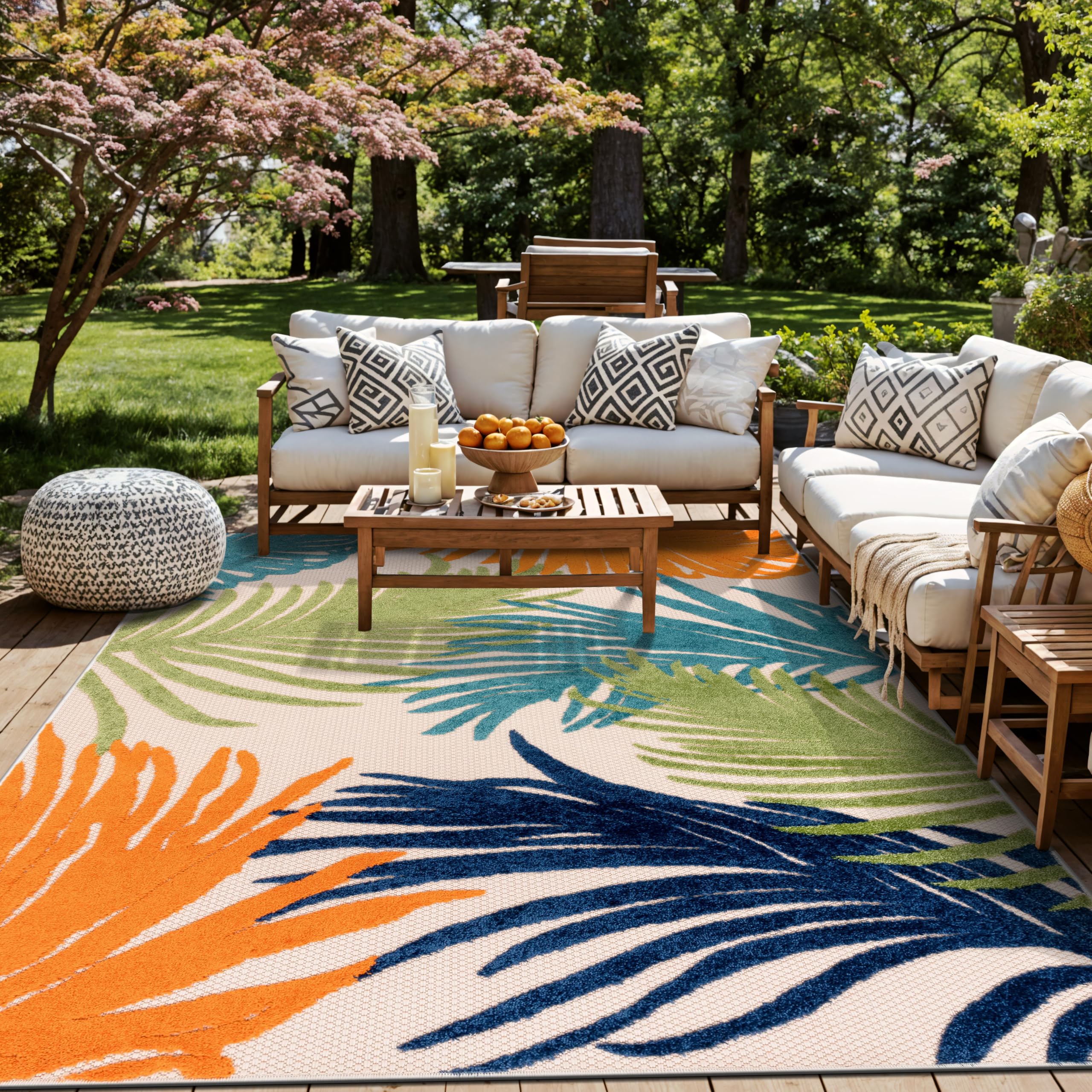 Lucca Contemporary Floral Indoor/Outdoor Area Rug 7'10" x 10' Multi