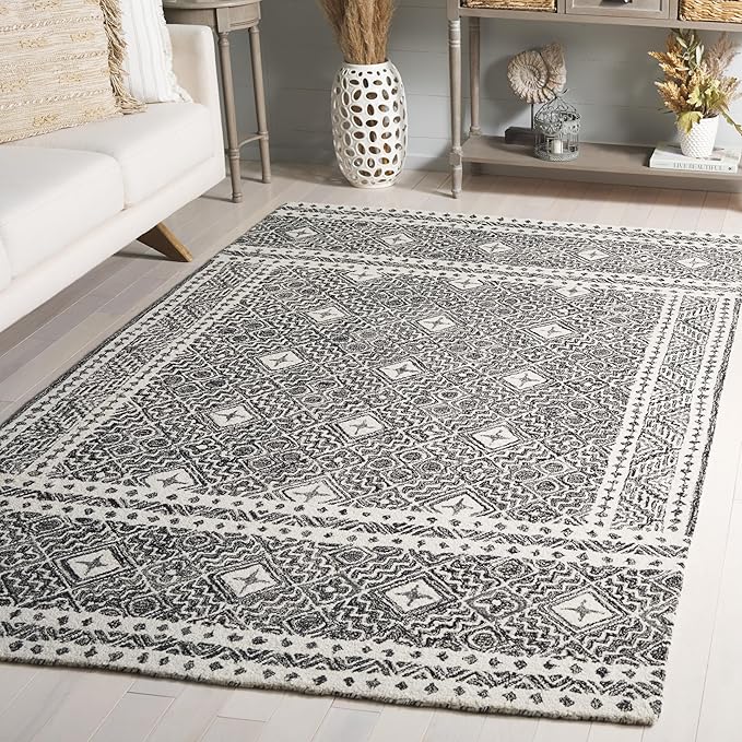 Micro-Loop Collection Area Rug - 5' x 8', Grey & Ivory, Handmade Wool