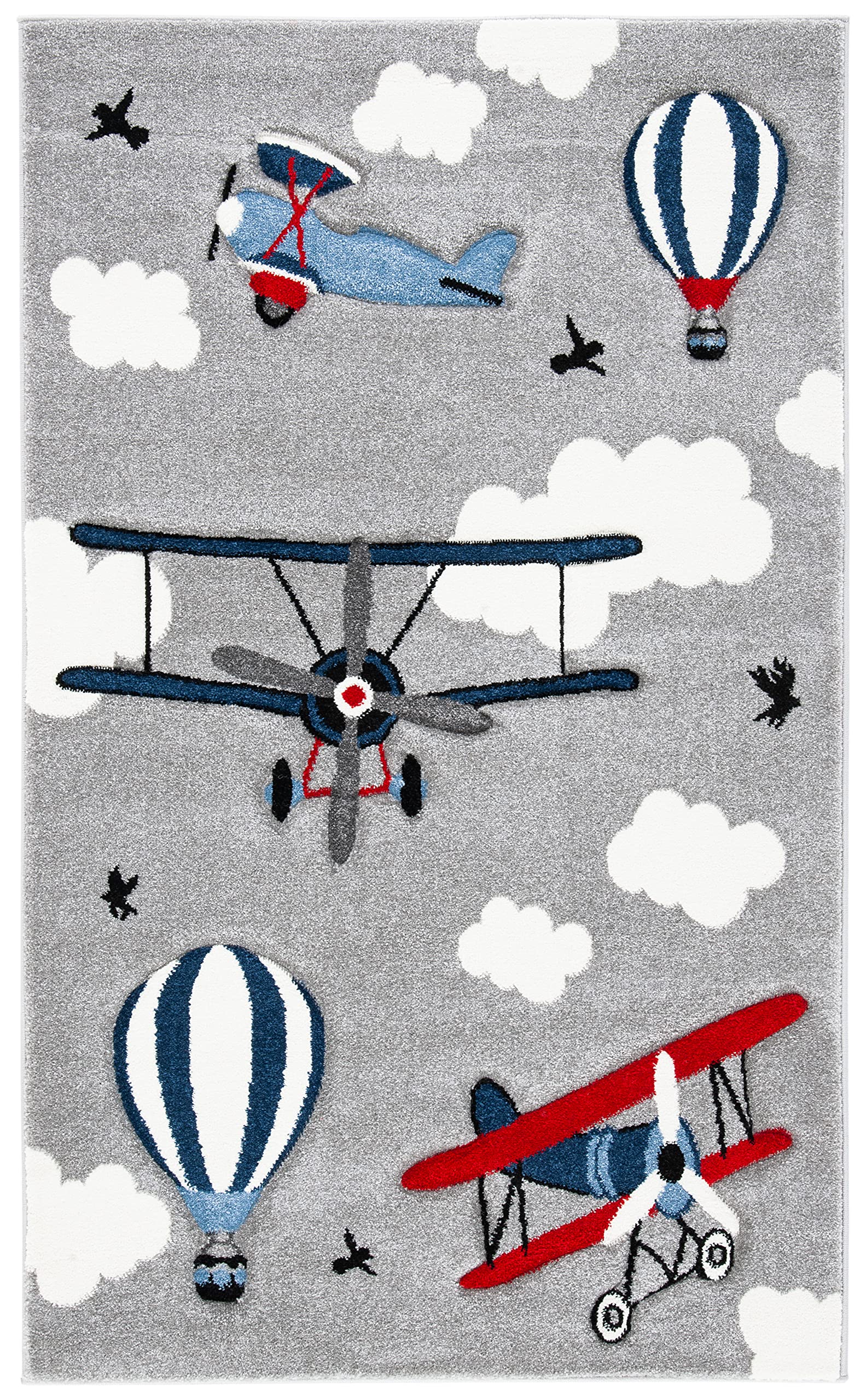 Carousel Kids Collection Accent Rug - 4' x 6', Light Grey & Red