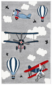 Carousel Kids Collection Accent Rug - 4' x 6', Light Grey & Red
